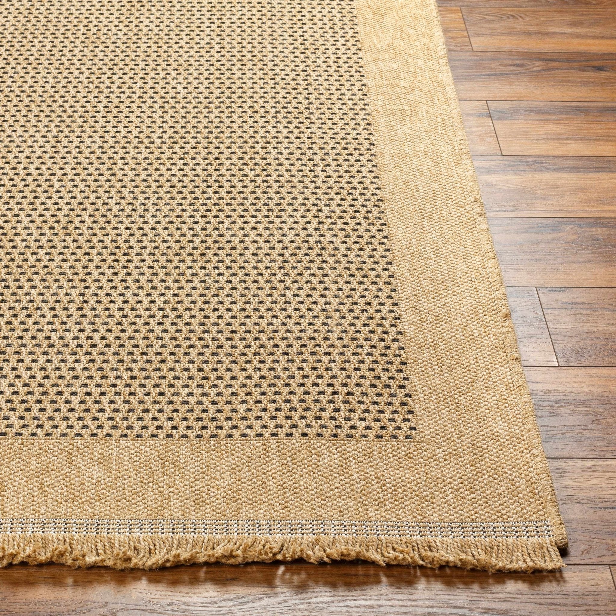 Tan and Charcoal Unique Net Design Flat Woven Indoor and Outdoor Safe Area Rug - Image 3