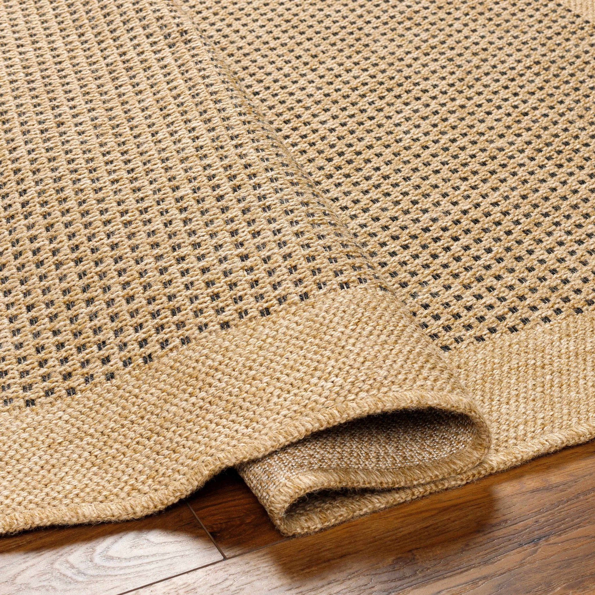 Tan and Charcoal Unique Net Design Flat Woven Indoor and Outdoor Safe Area Rug - Image 5