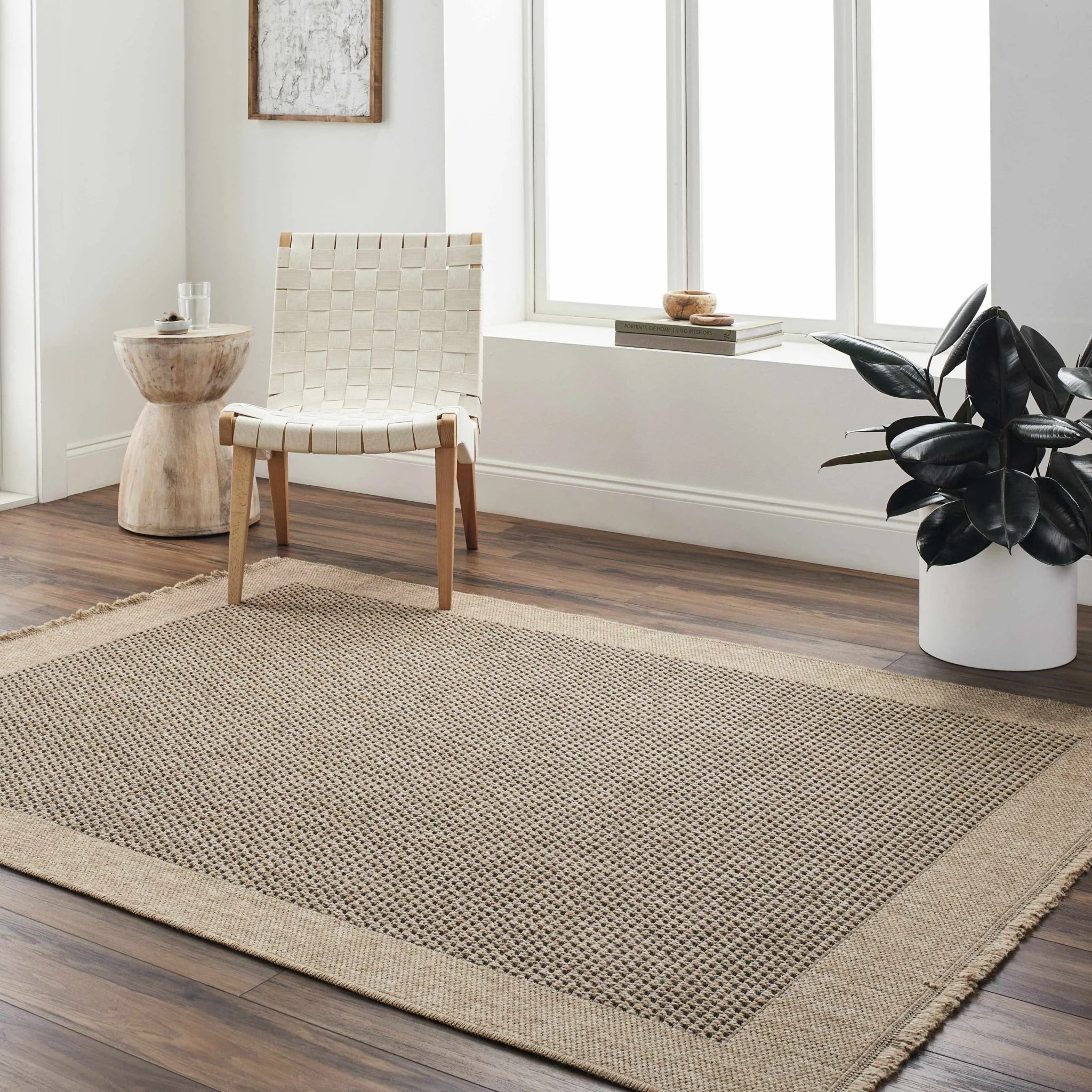Tan and Charcoal Unique Net Design Flat Woven Indoor and Outdoor Safe Area Rug - Image 9