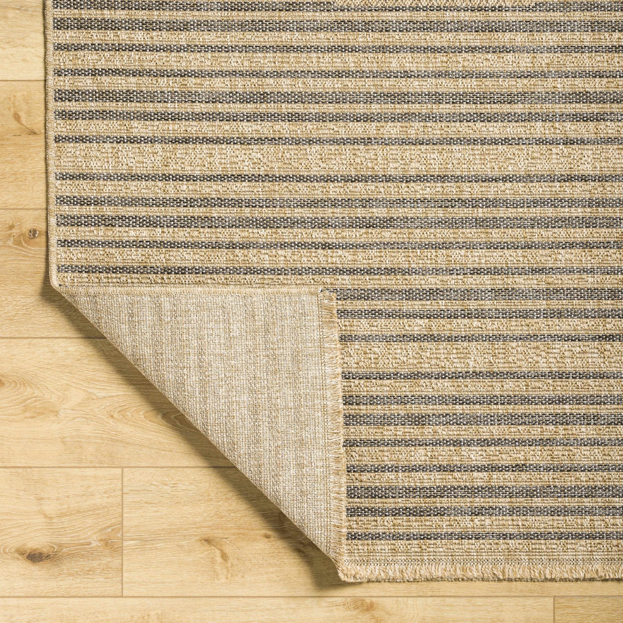 Tan And Gray Stripes Pattern Machine Woven Indoor & Outdoor Rug - Image 3
