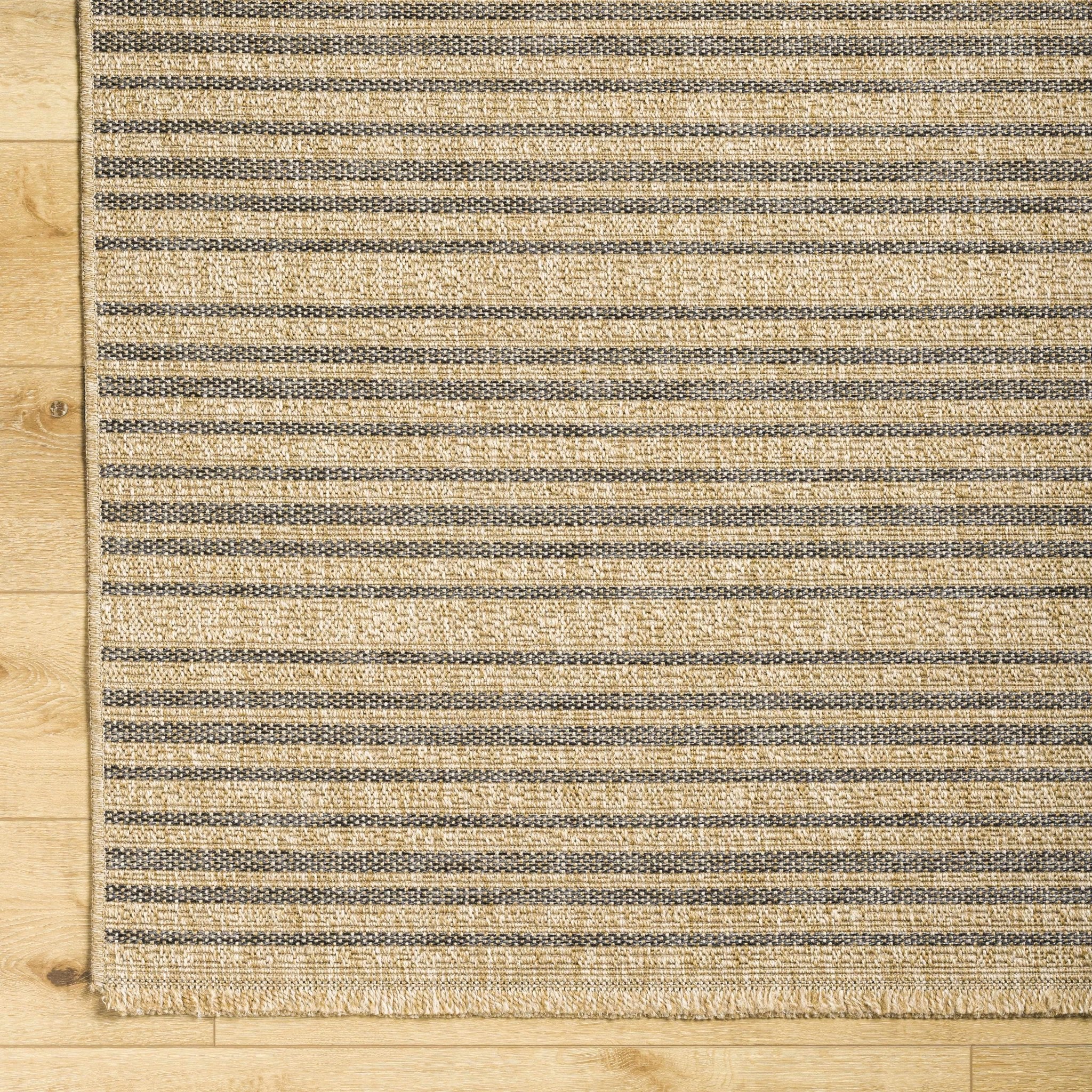 Tan And Gray Stripes Pattern Machine Woven Indoor & Outdoor Rug - Image 4