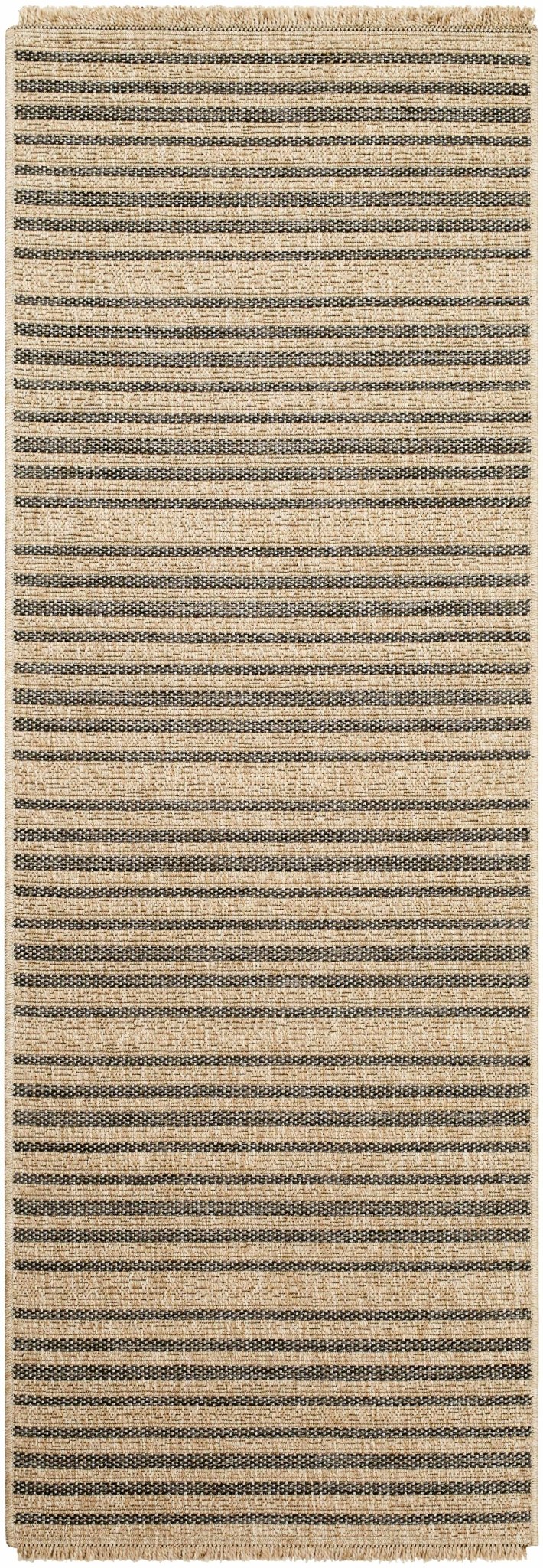 Tan And Gray Stripes Pattern Machine Woven Indoor & Outdoor Rug - Image 6