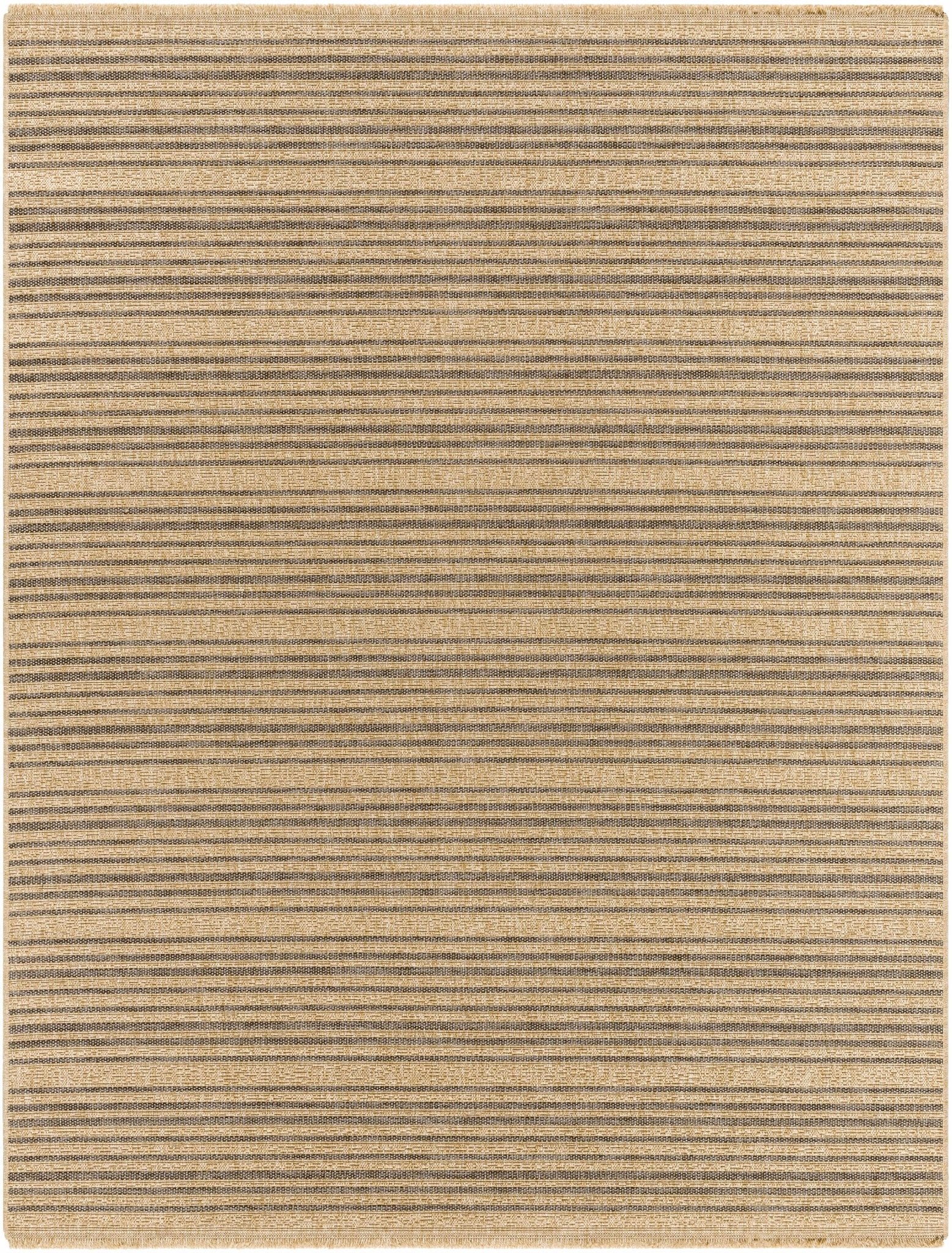 Tan And Gray Stripes Pattern Machine Woven Indoor & Outdoor Rug - Image 7