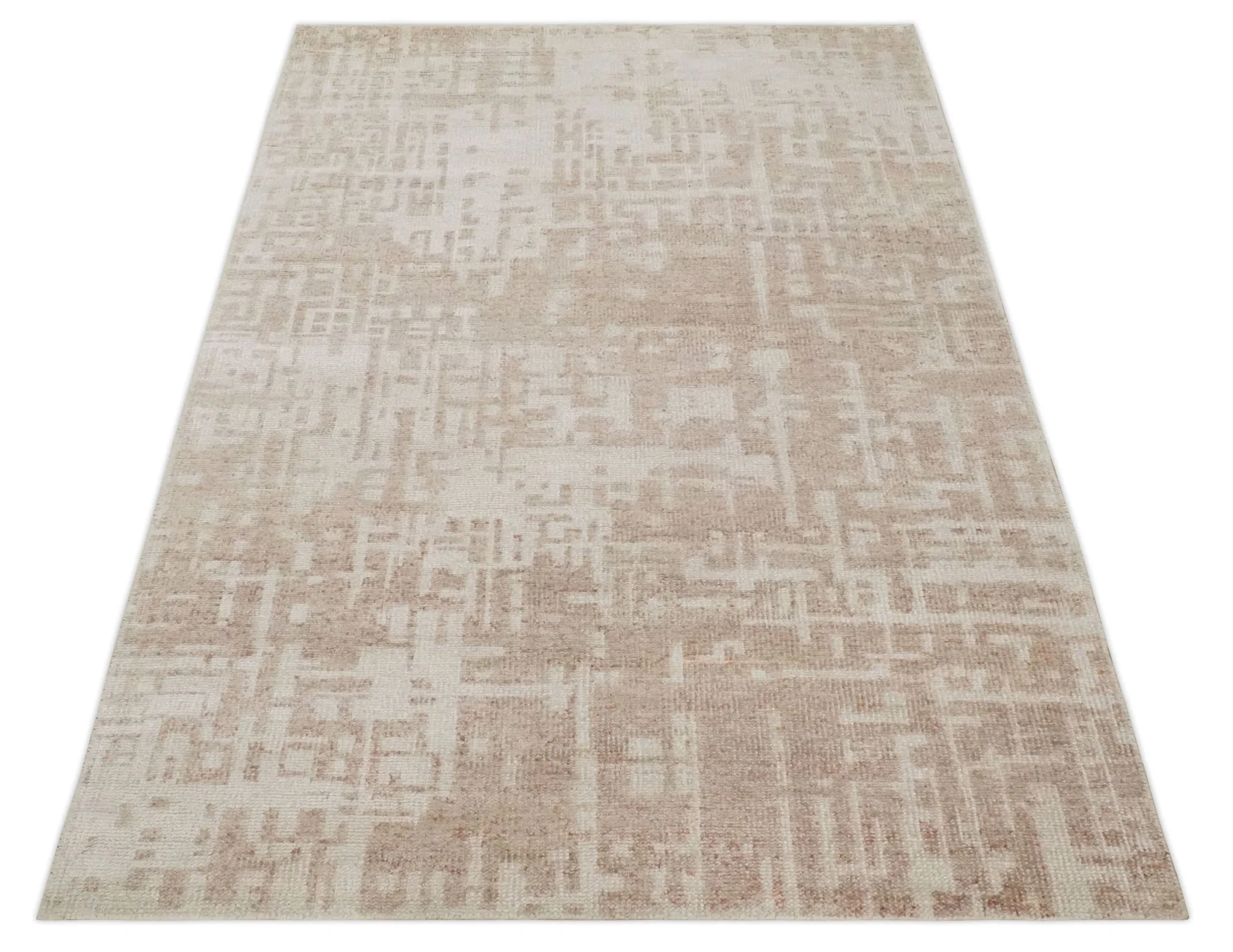 5x8 Hand Knotted Tan and Ivory Modern Abstract Contemporary Recycled Silk Area Rug - Image 10