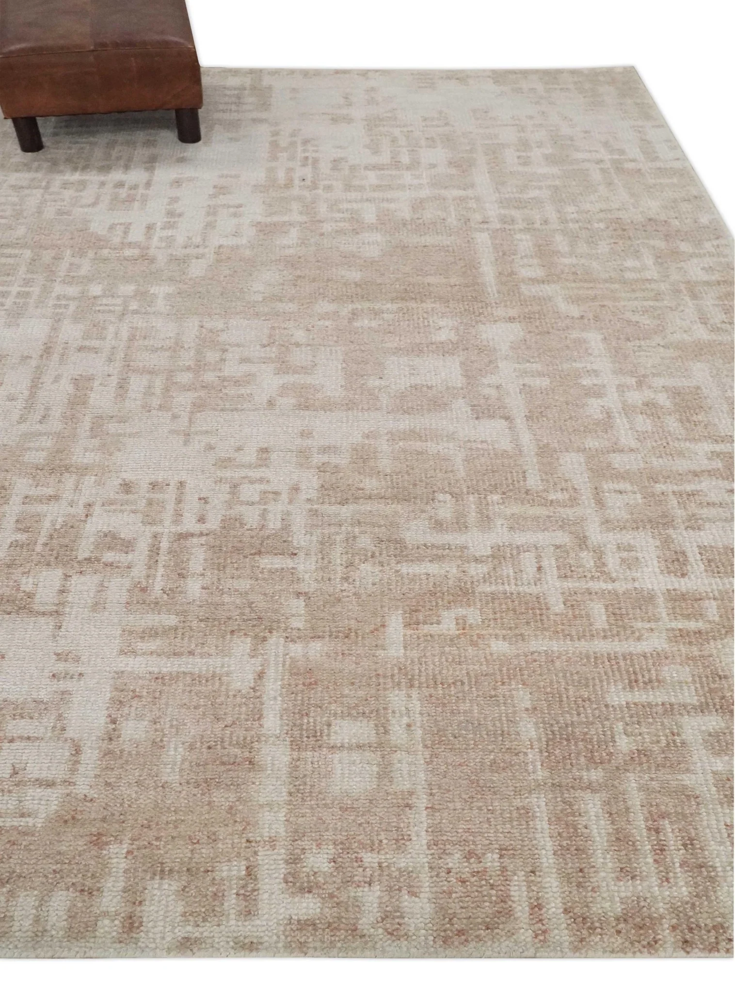 5x8 Hand Knotted Tan and Ivory Modern Abstract Contemporary Recycled Silk Area Rug - Image 3