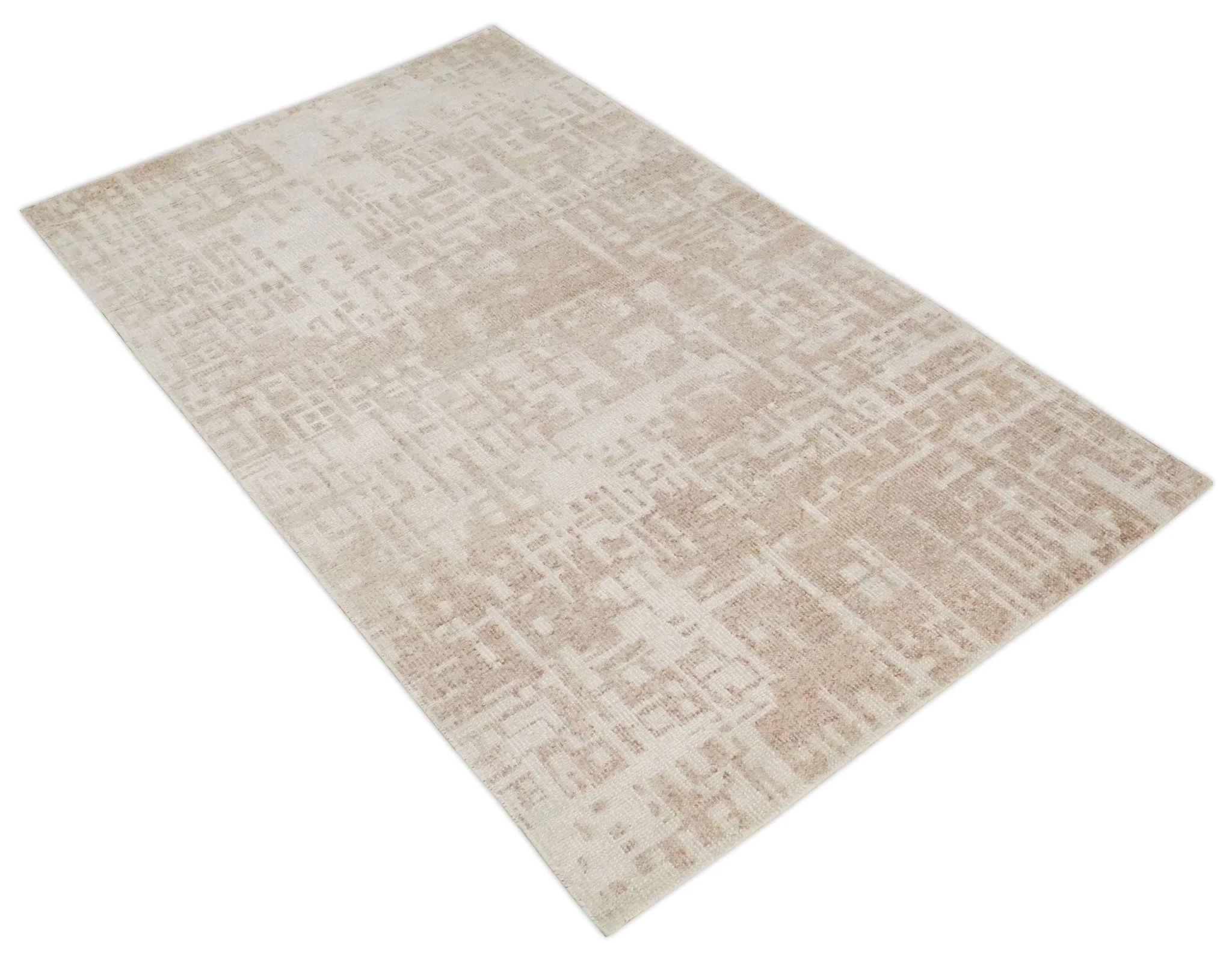 5x8 Hand Knotted Tan and Ivory Modern Abstract Contemporary Recycled Silk Area Rug - Image 9