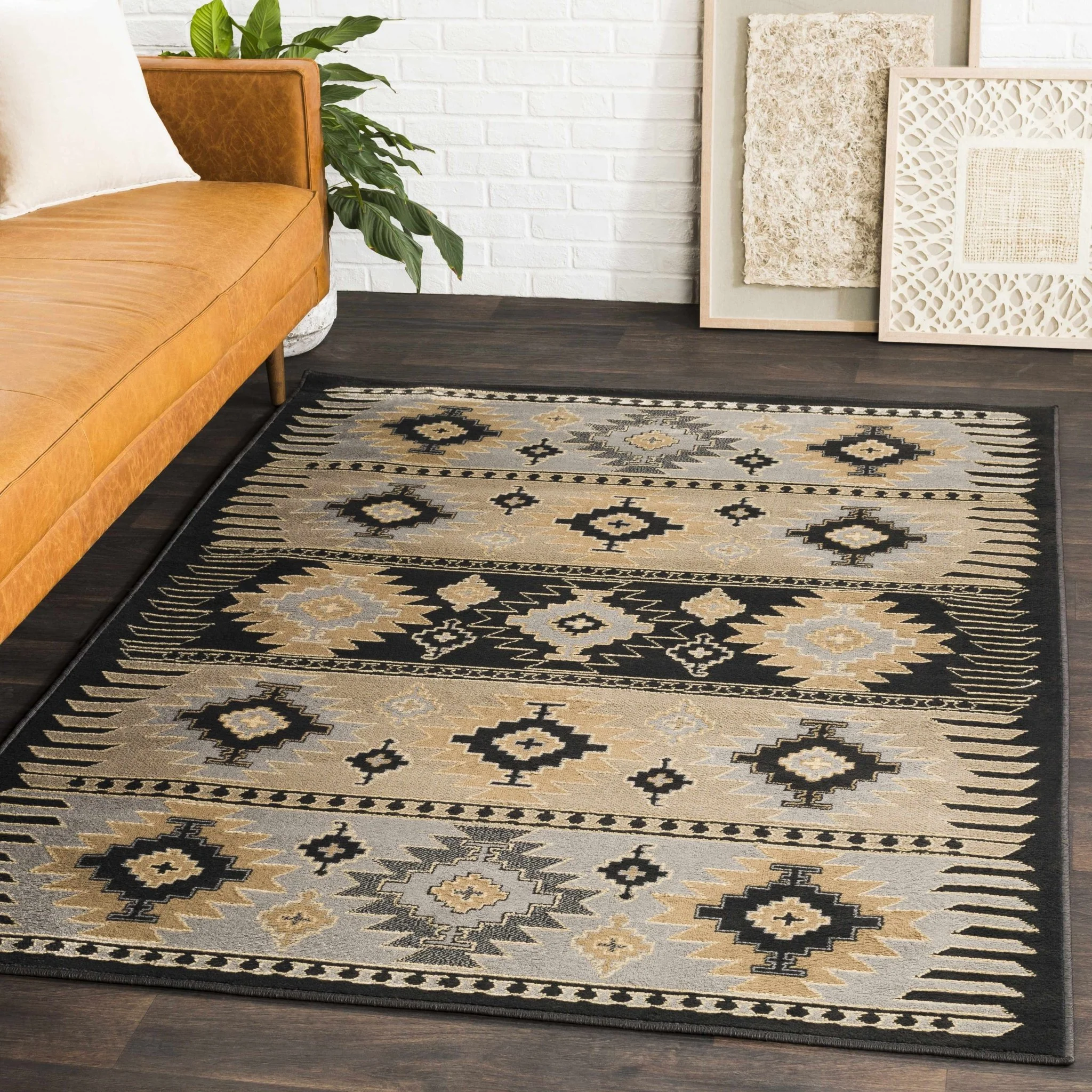 Tan, Black, Gray and silver Southwestern Multi Size Area Rug - Image 3