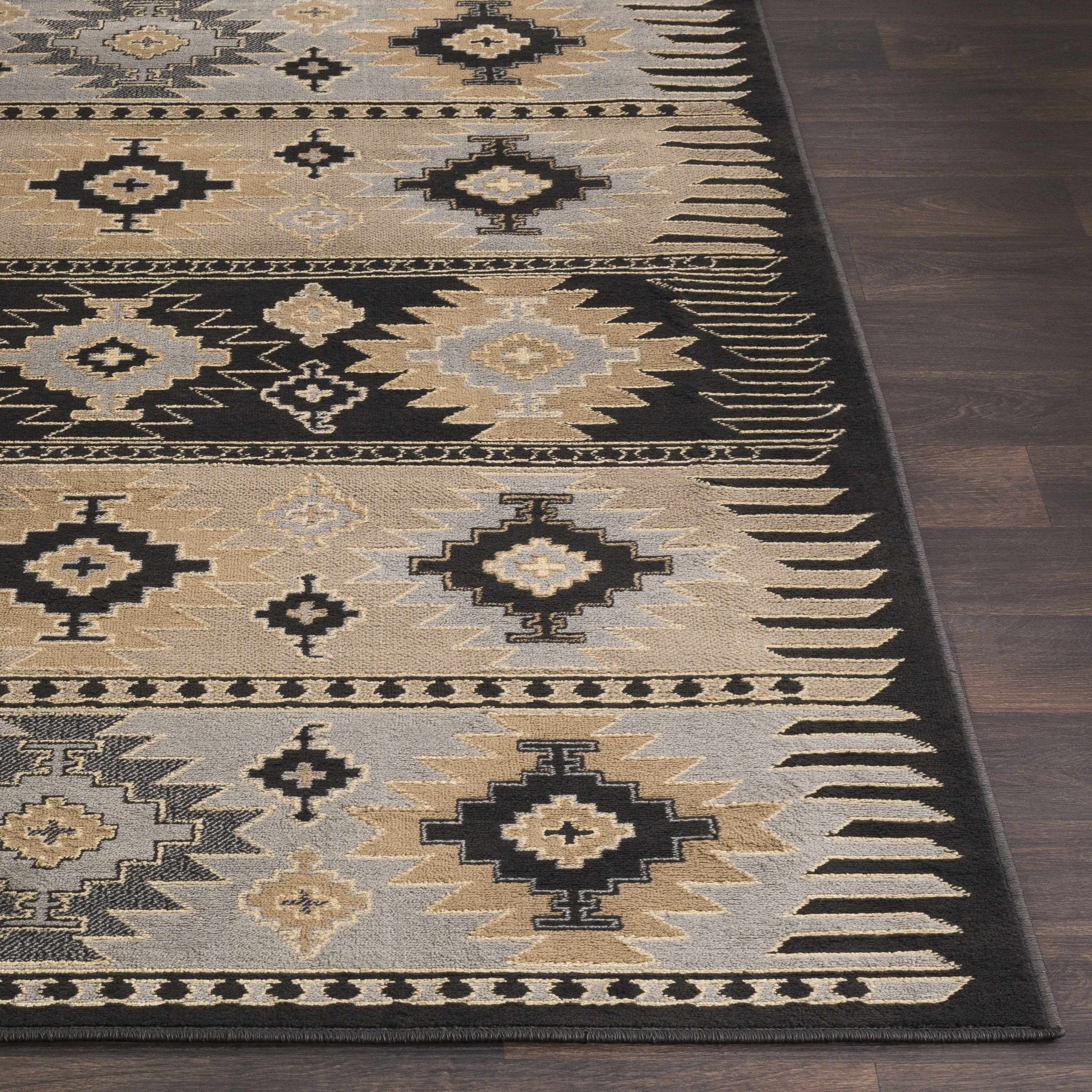 Tan, Black, Gray and silver Southwestern Multi Size Area Rug - Image 9