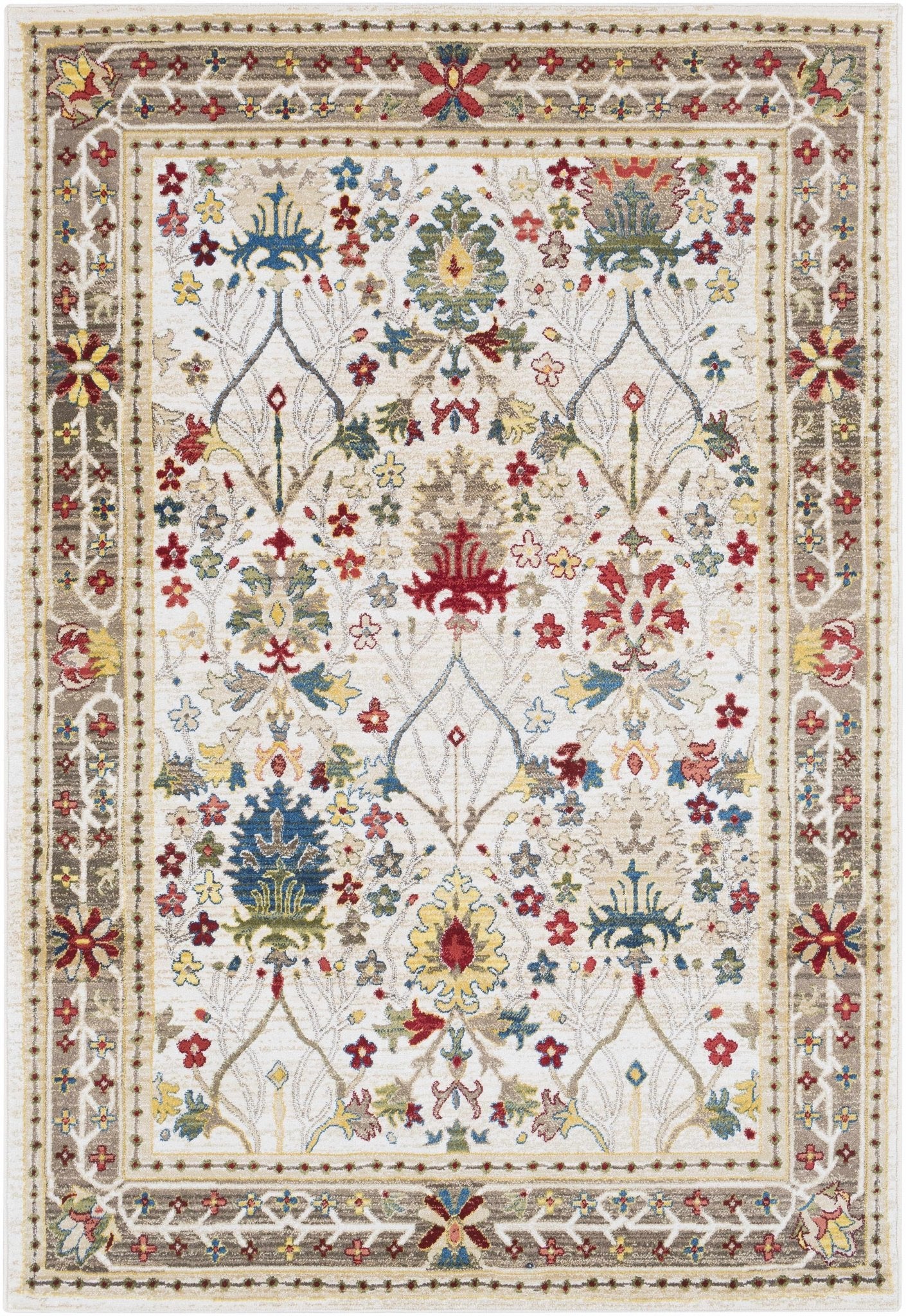 Tan, Brown, Green, Teal and Beige Traditional Donegal Floral ikat Design Area Rug - Image 3