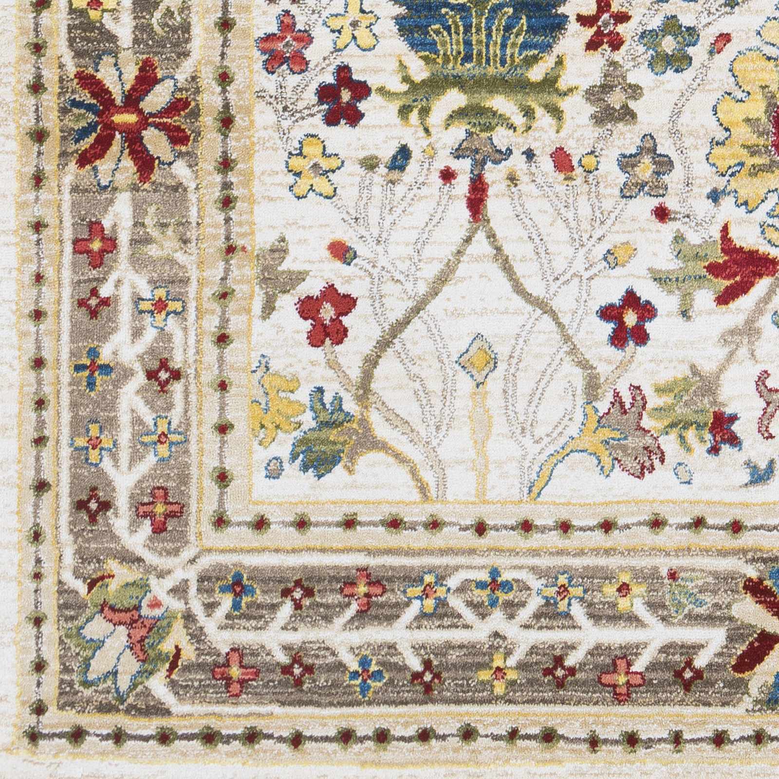 Tan, Brown, Green, Teal and Beige Traditional Donegal Floral ikat Design Area Rug - Image 4