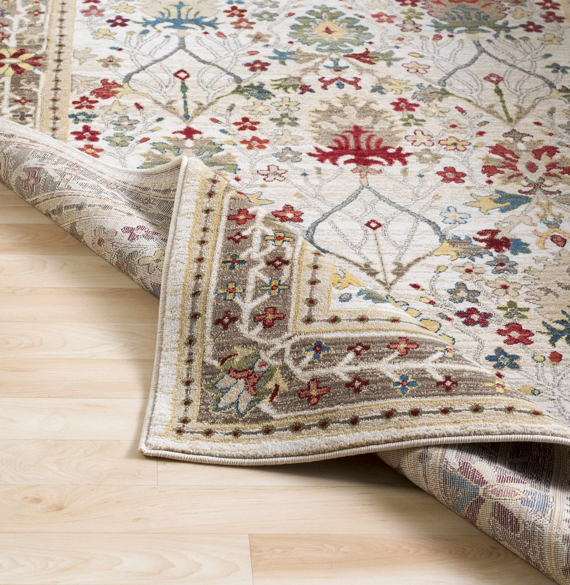 Tan, Brown, Green, Teal and Beige Traditional Donegal Floral ikat Design Area Rug - Image 6