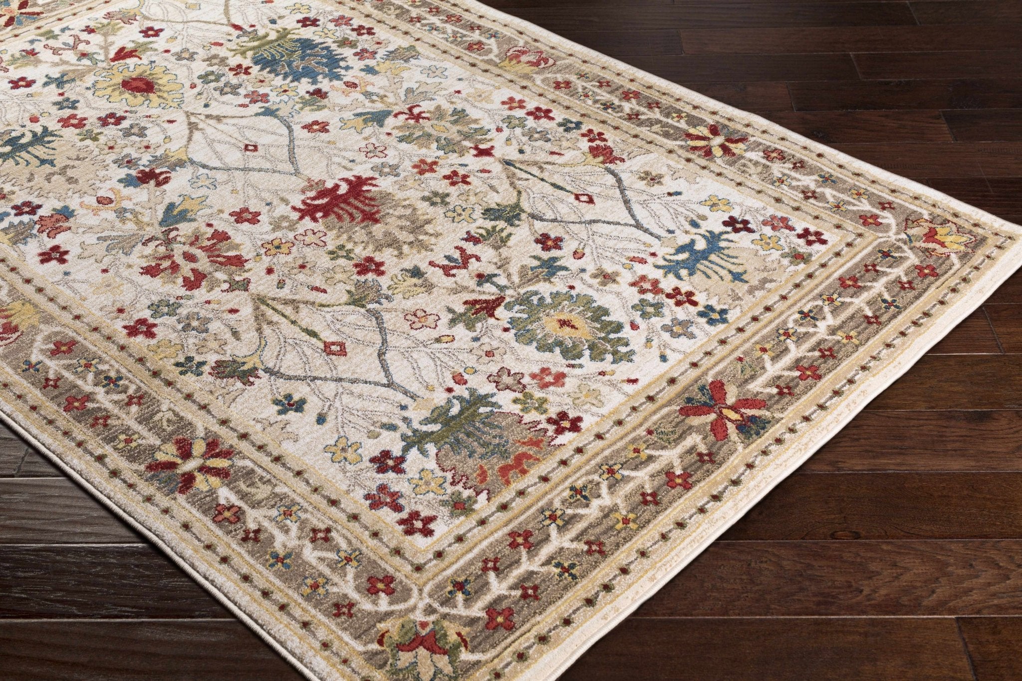 Tan, Brown, Green, Teal and Beige Traditional Donegal Floral ikat Design Area Rug - Image 7