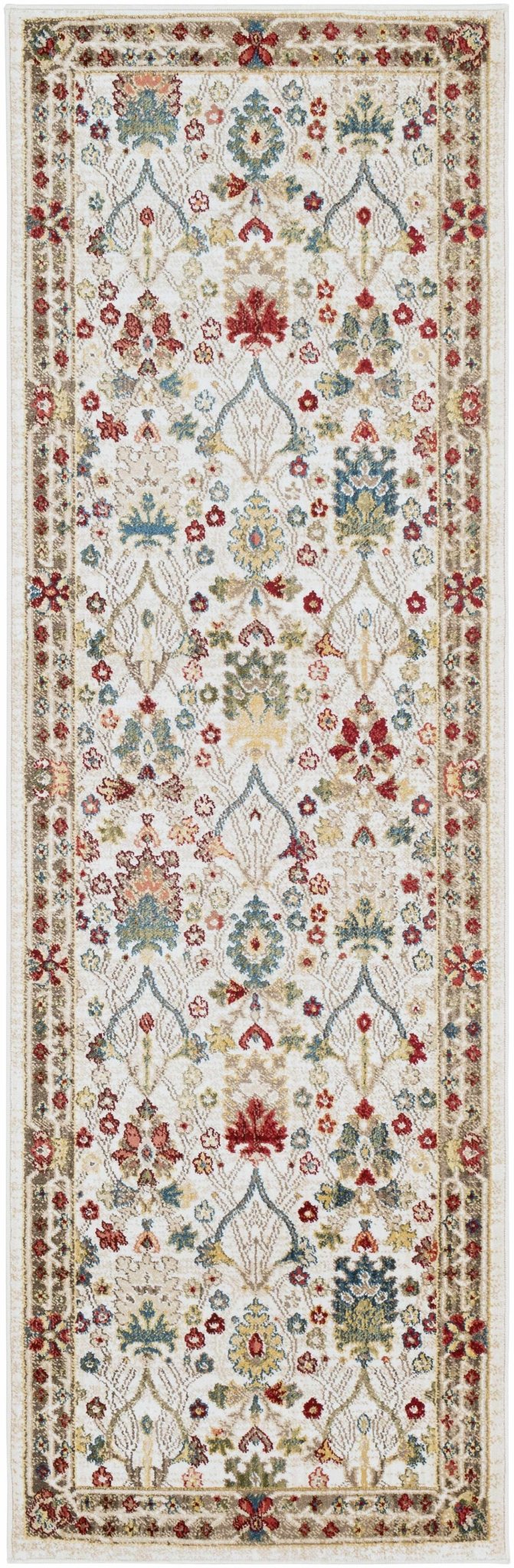 Tan, Brown, Green, Teal and Beige Traditional Donegal Floral ikat Design Area Rug - Image 9