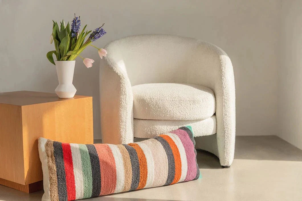 Tan And Colorful Striped  Lumbar Pillow - Image 3