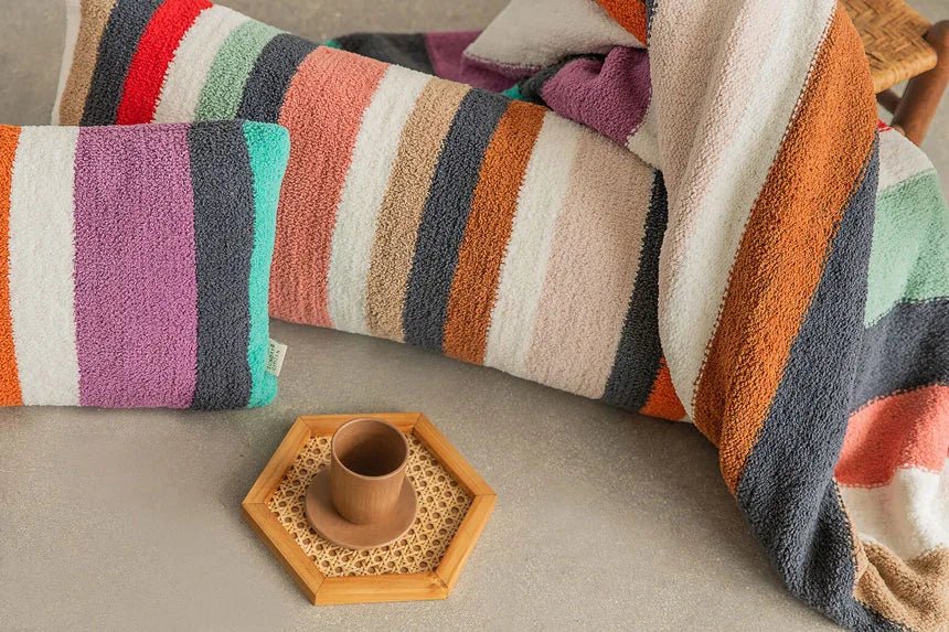 Tan And Colorful Striped  Lumbar Pillow - Image 4