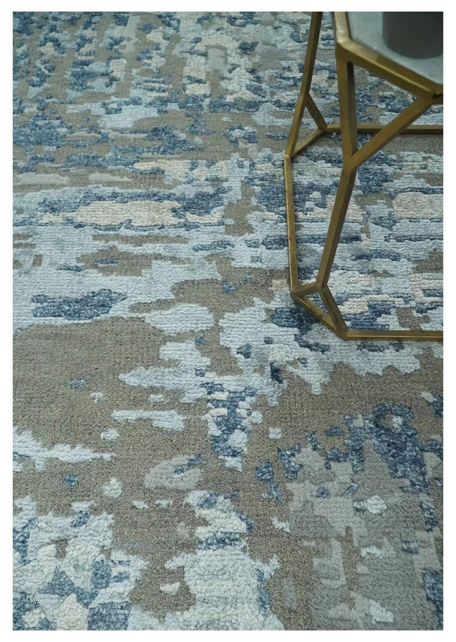 Modern Abstract Taupe, Aqua, Blue and Gray Hand Knotted 5x8 wool Area Rug - Image 2