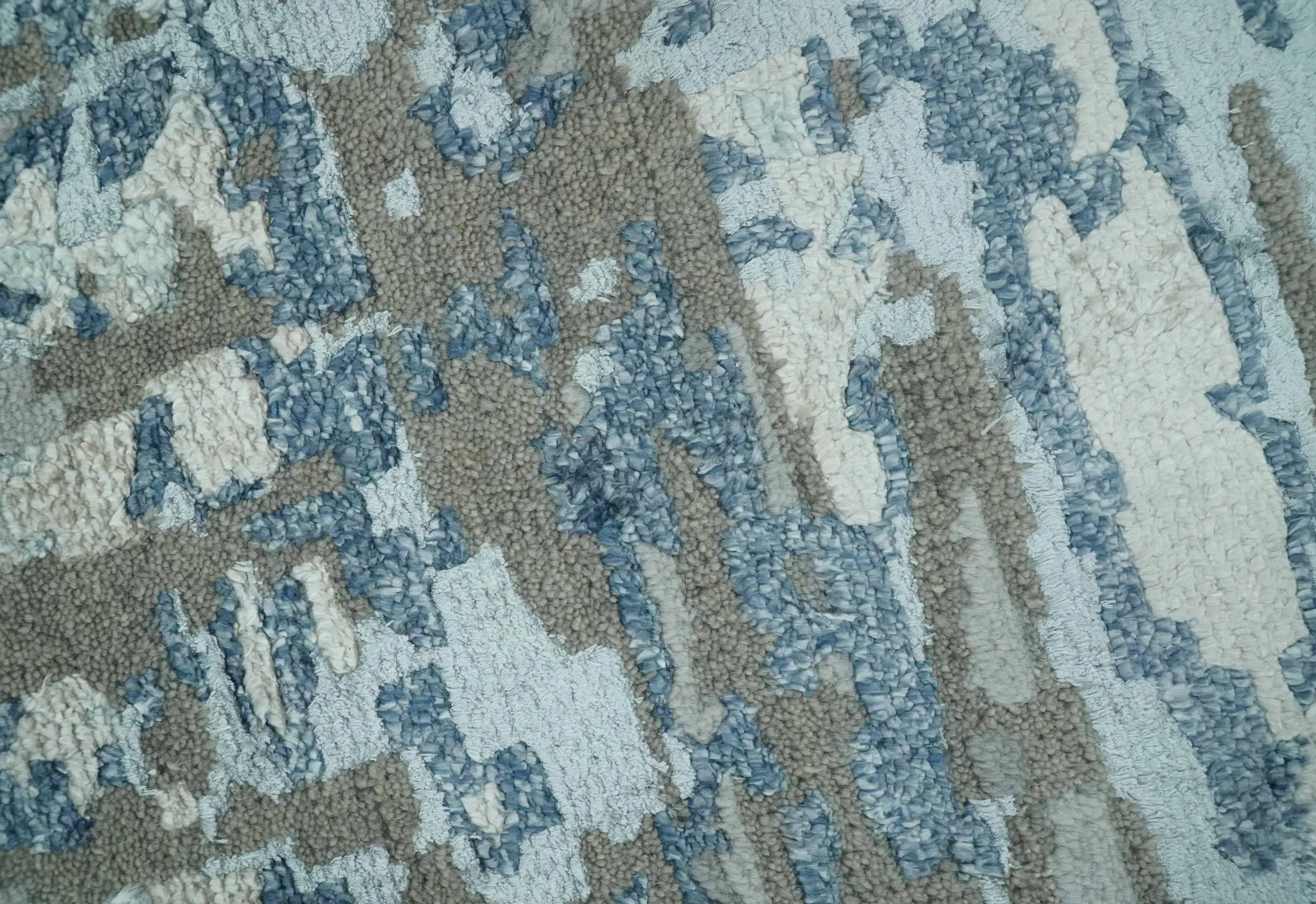 Modern Abstract Taupe, Aqua, Blue and Gray Hand Knotted 5x8 wool Area Rug - Image 4