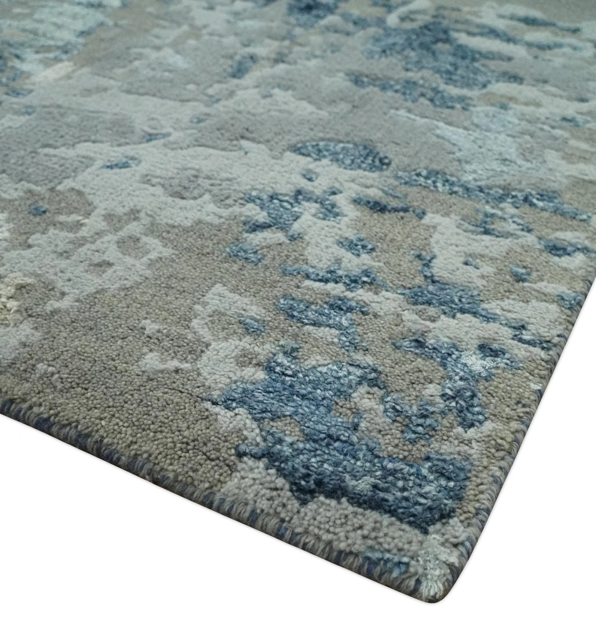Modern Abstract Taupe, Aqua, Blue and Gray Hand Knotted 5x8 wool Area Rug - Image 5