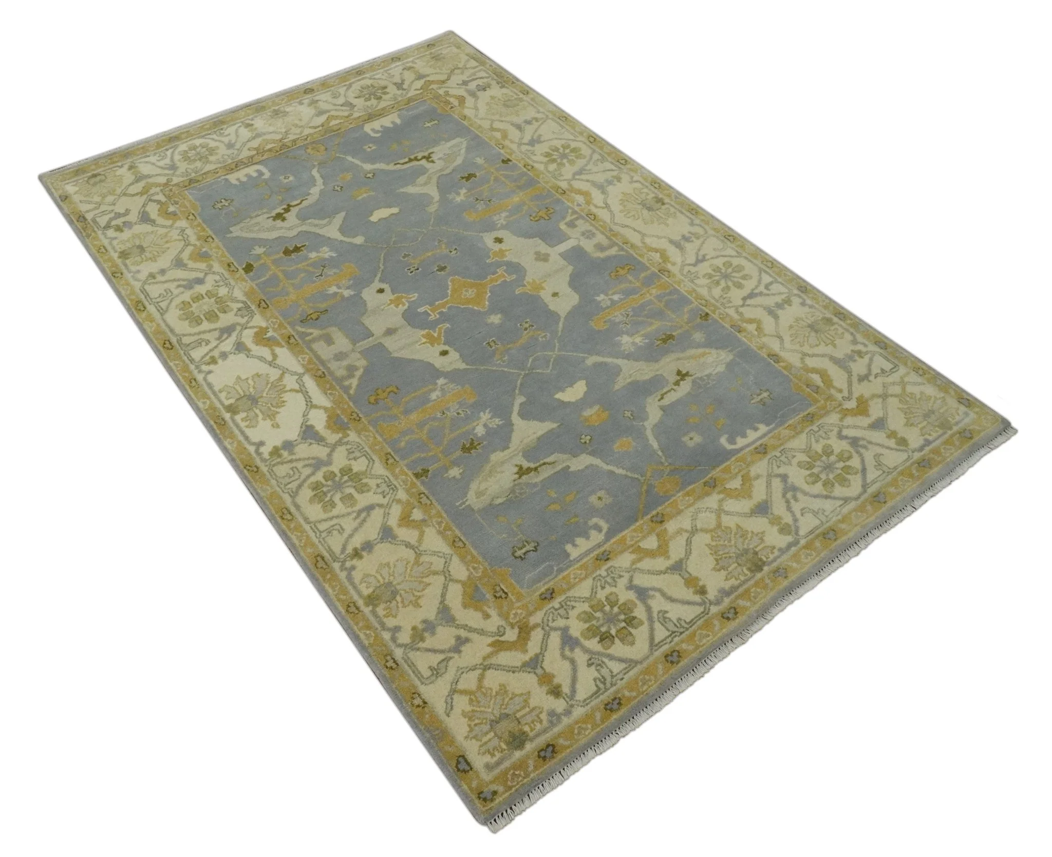 6x9 Taupe, Beige and Mustard Hand Knotted Traditional Oriental Oushak wool area rug - Image 10