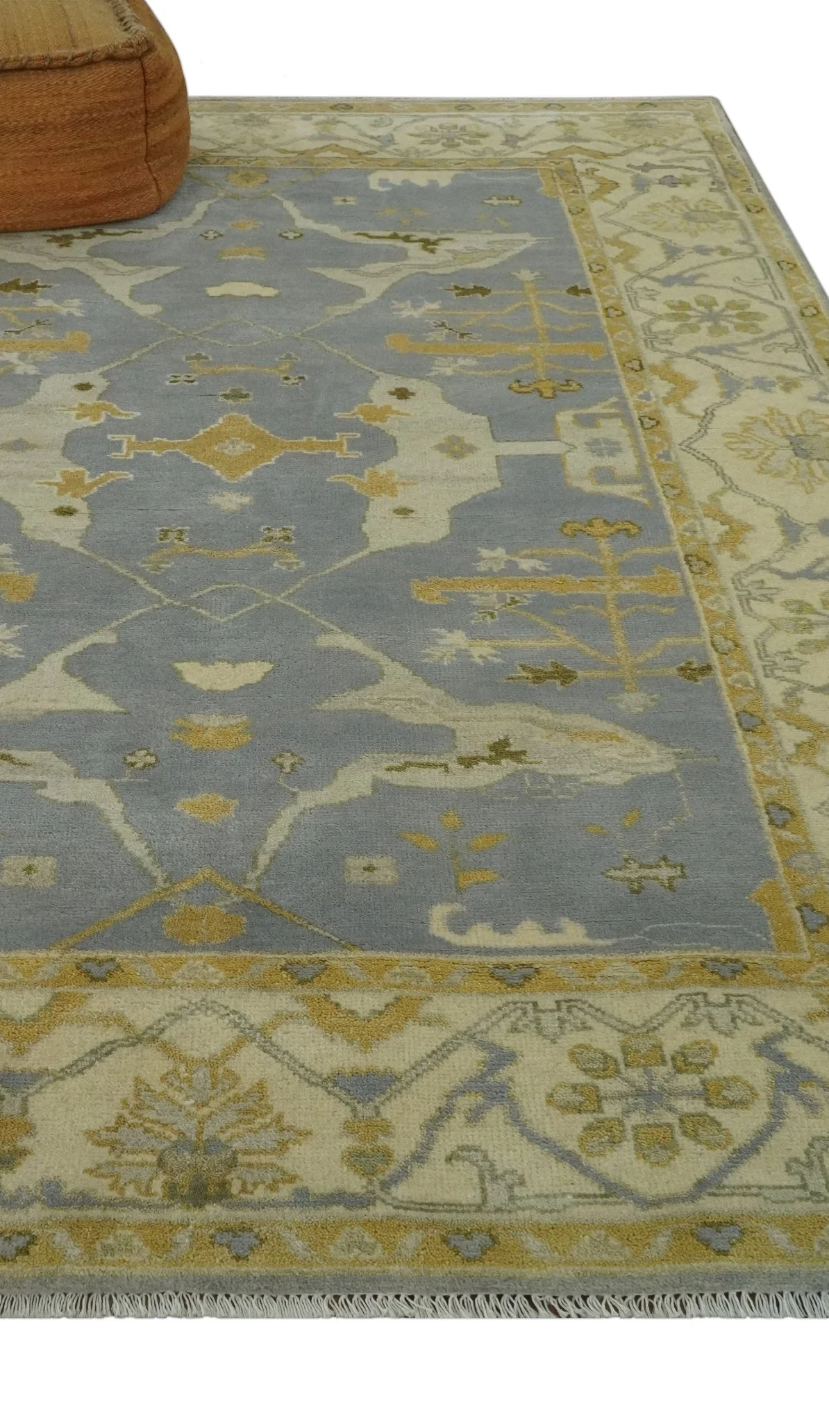 6x9 Taupe, Beige and Mustard Hand Knotted Traditional Oriental Oushak wool area rug - Image 3