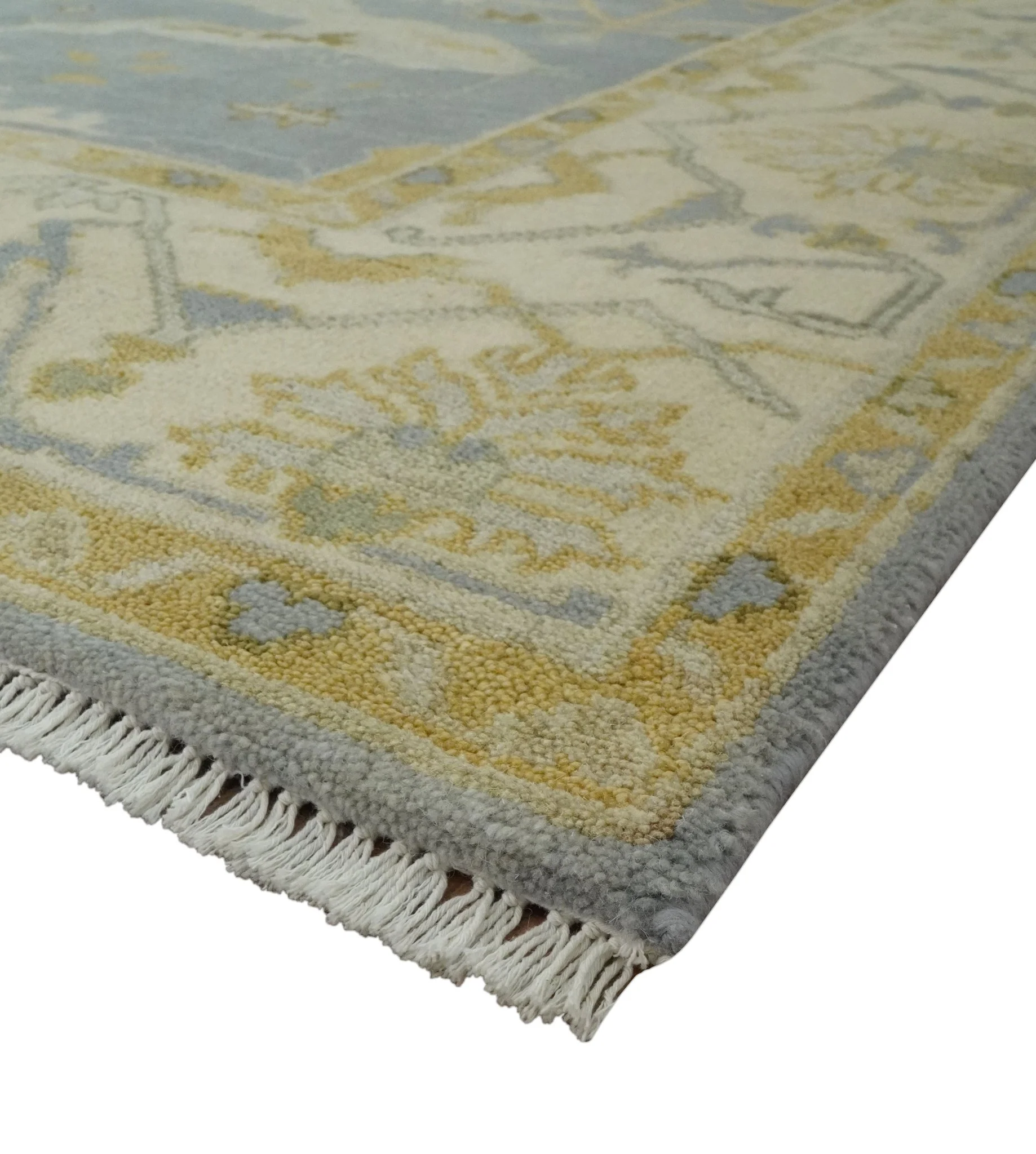 6x9 Taupe, Beige and Mustard Hand Knotted Traditional Oriental Oushak wool area rug - Image 5