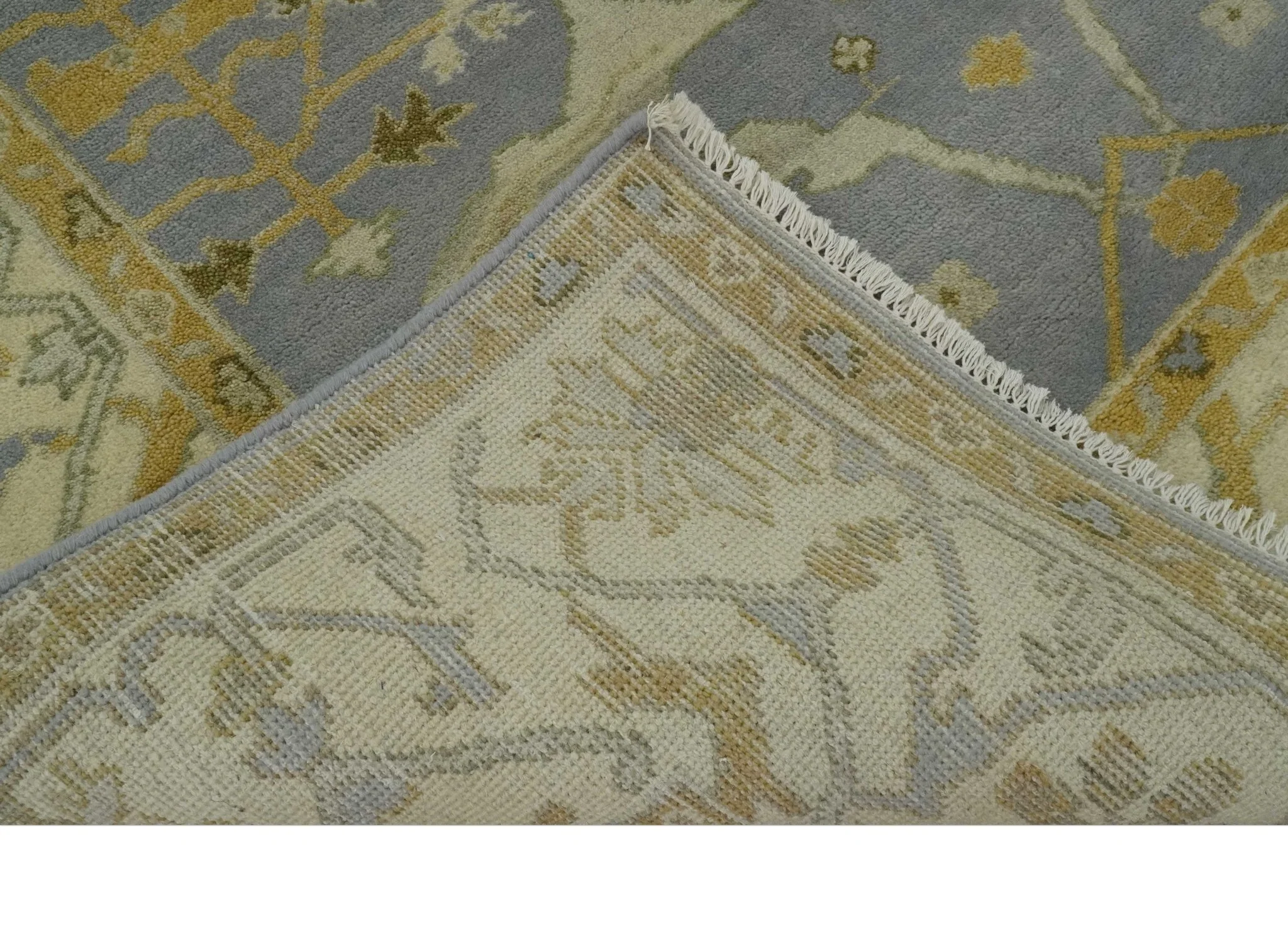 6x9 Taupe, Beige and Mustard Hand Knotted Traditional Oriental Oushak wool area rug - Image 7