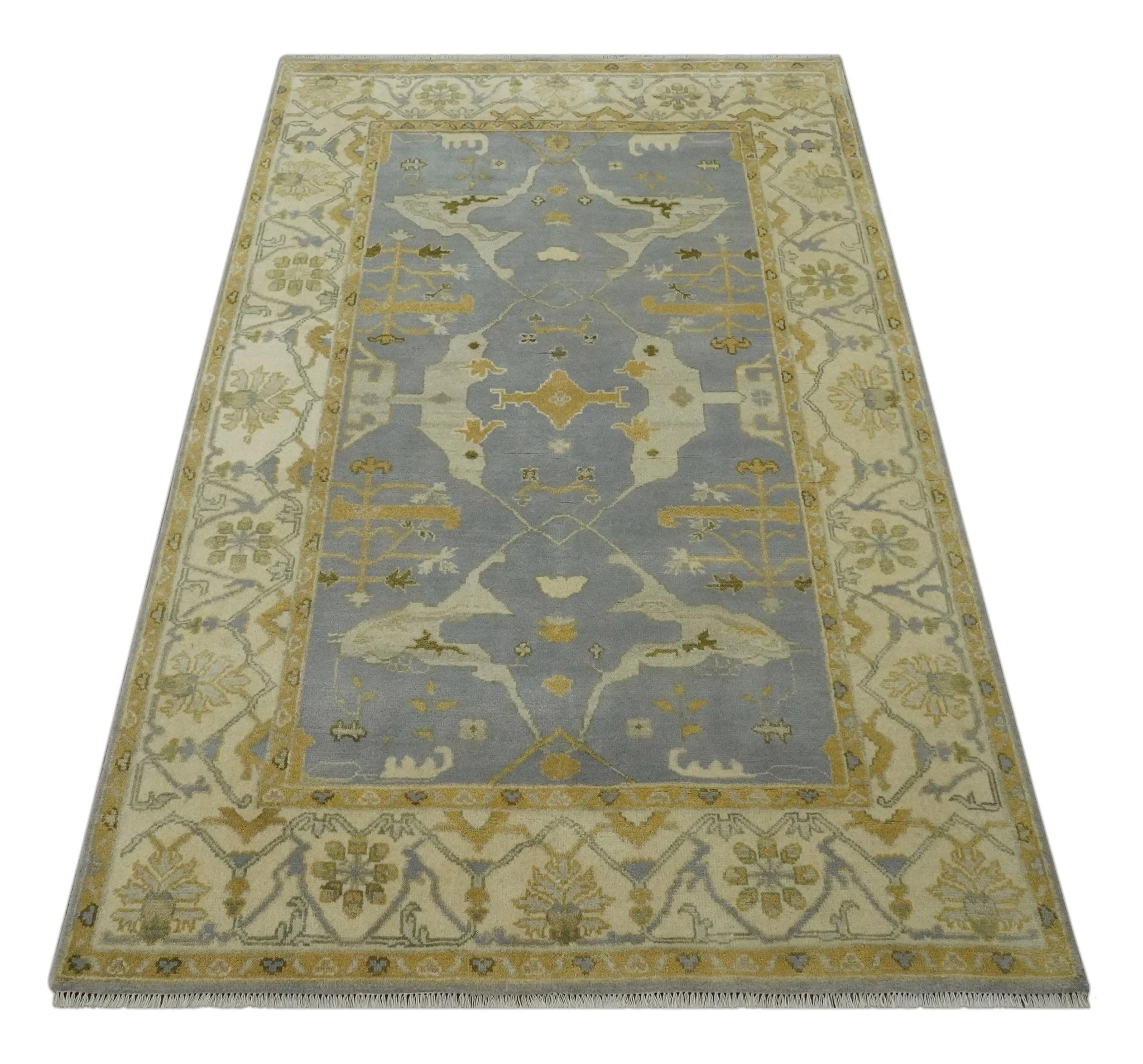 6x9 Taupe, Beige and Mustard Hand Knotted Traditional Oriental Oushak wool area rug - Image 9