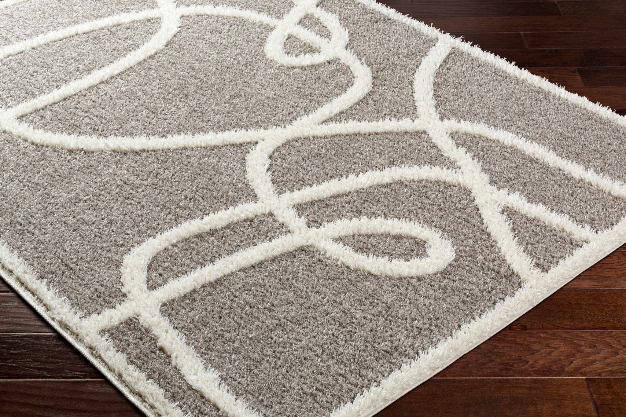 Taupe and Ivory Contemporary Design Machine Woven Plush Pile Area Rug - Image 3