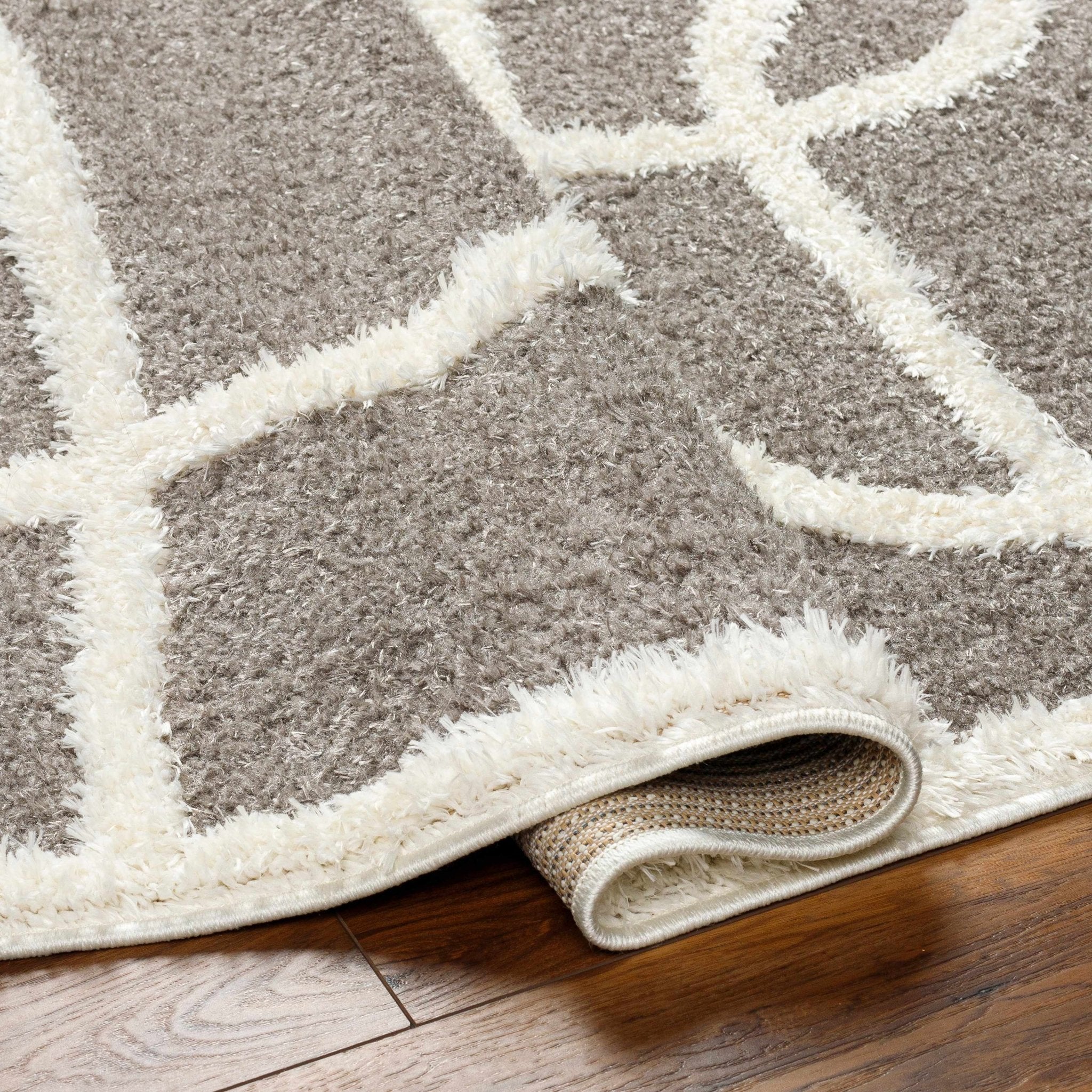 Taupe and Ivory Contemporary Design Machine Woven Plush Pile Area Rug - Image 4