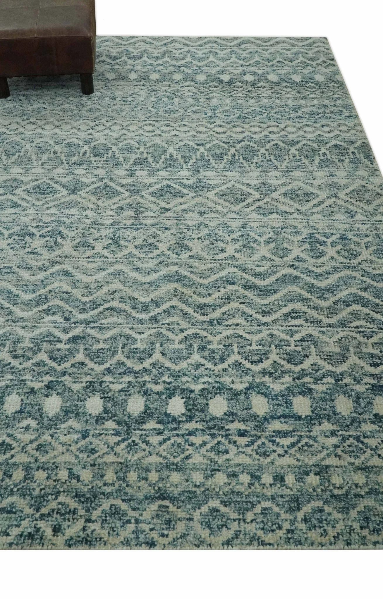 5x7 Teal and Beige Hand knotted southwestern Tribal trellis recycled Art Silk rug - Image 3