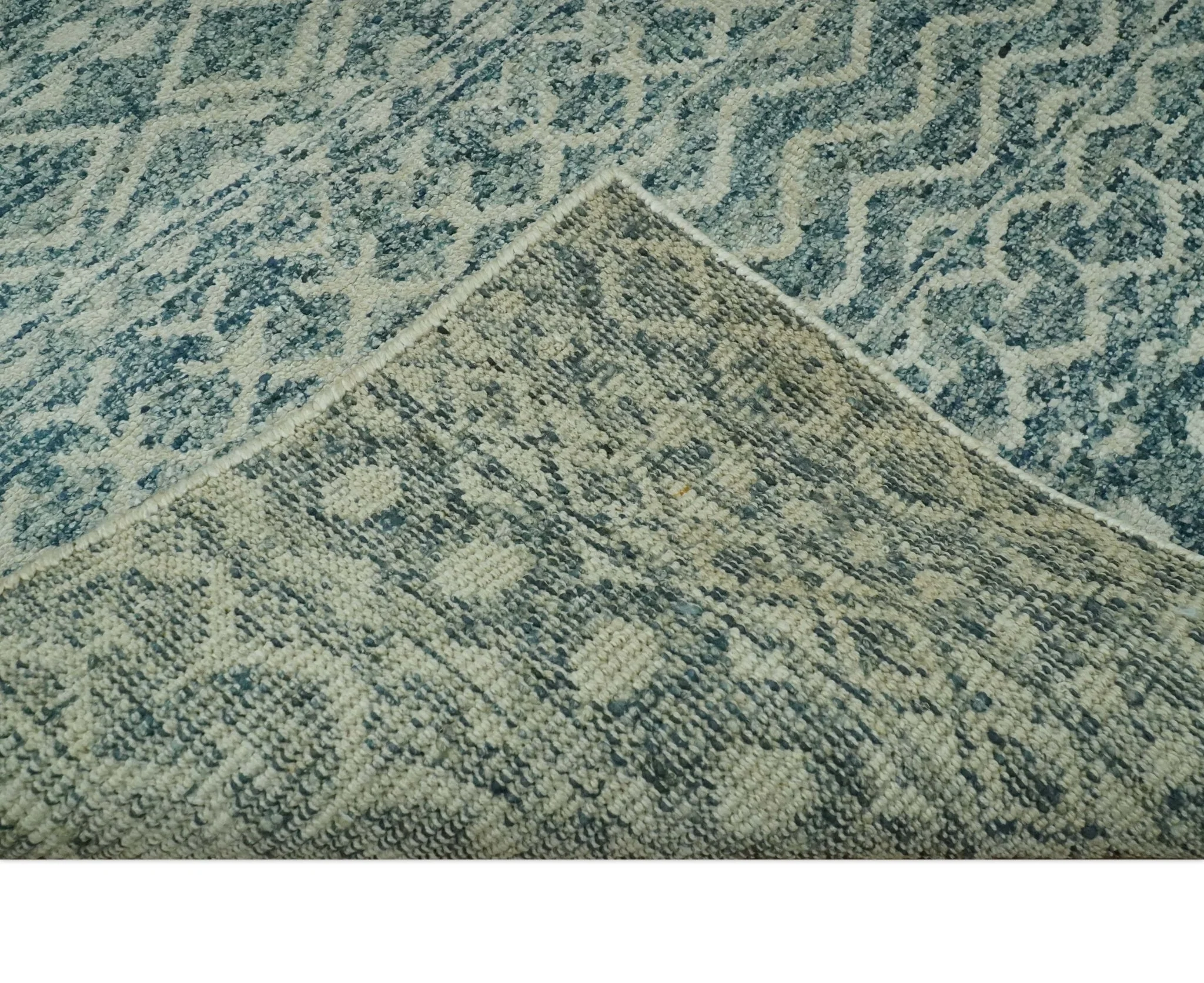 5x7 Teal and Beige Hand knotted southwestern Tribal trellis recycled Art Silk rug - Image 7