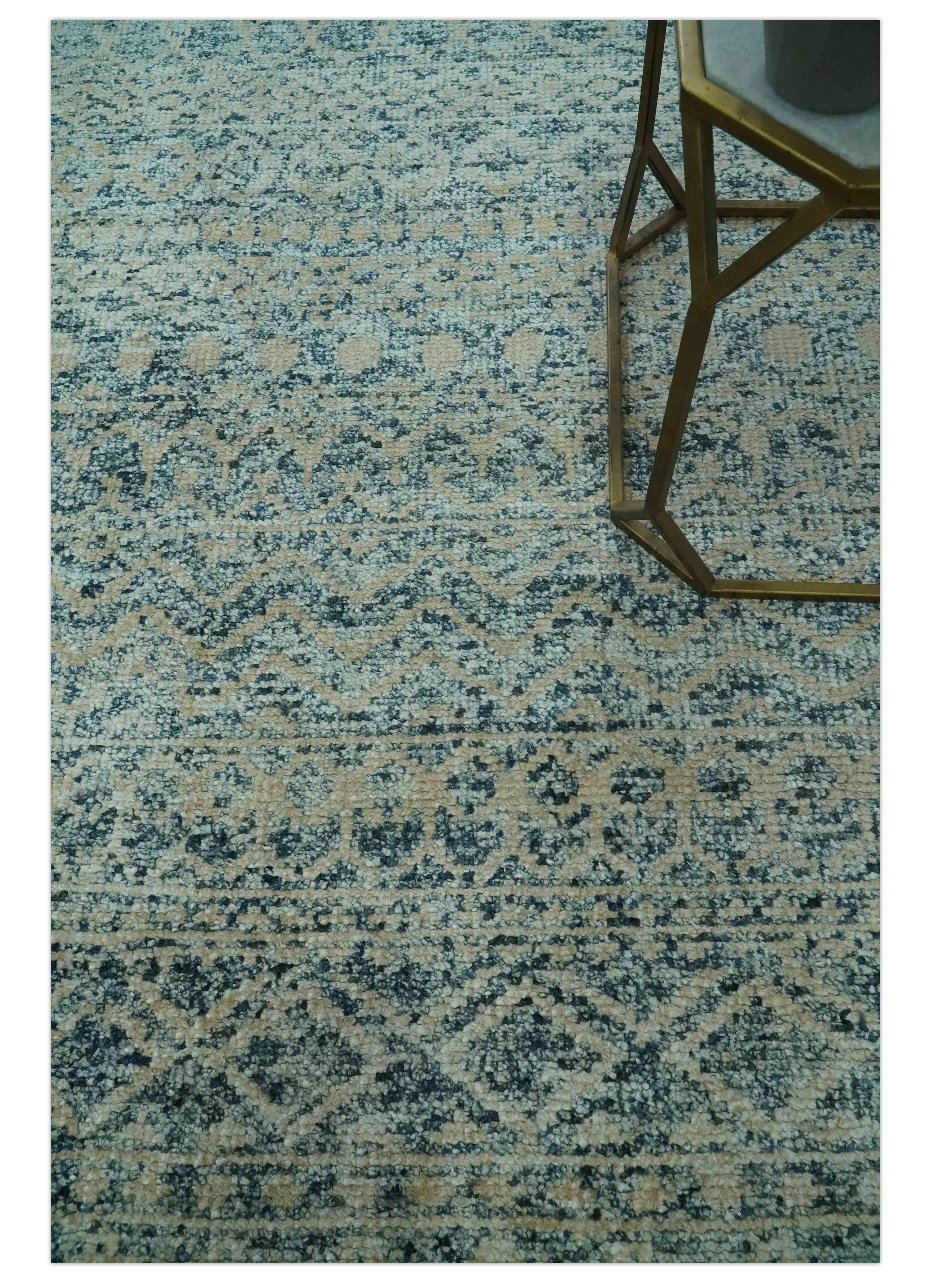 6X9 Teal and Beige Hand Knotted Southwestern Tribal Trellis recycled silk Rug - Image 2
