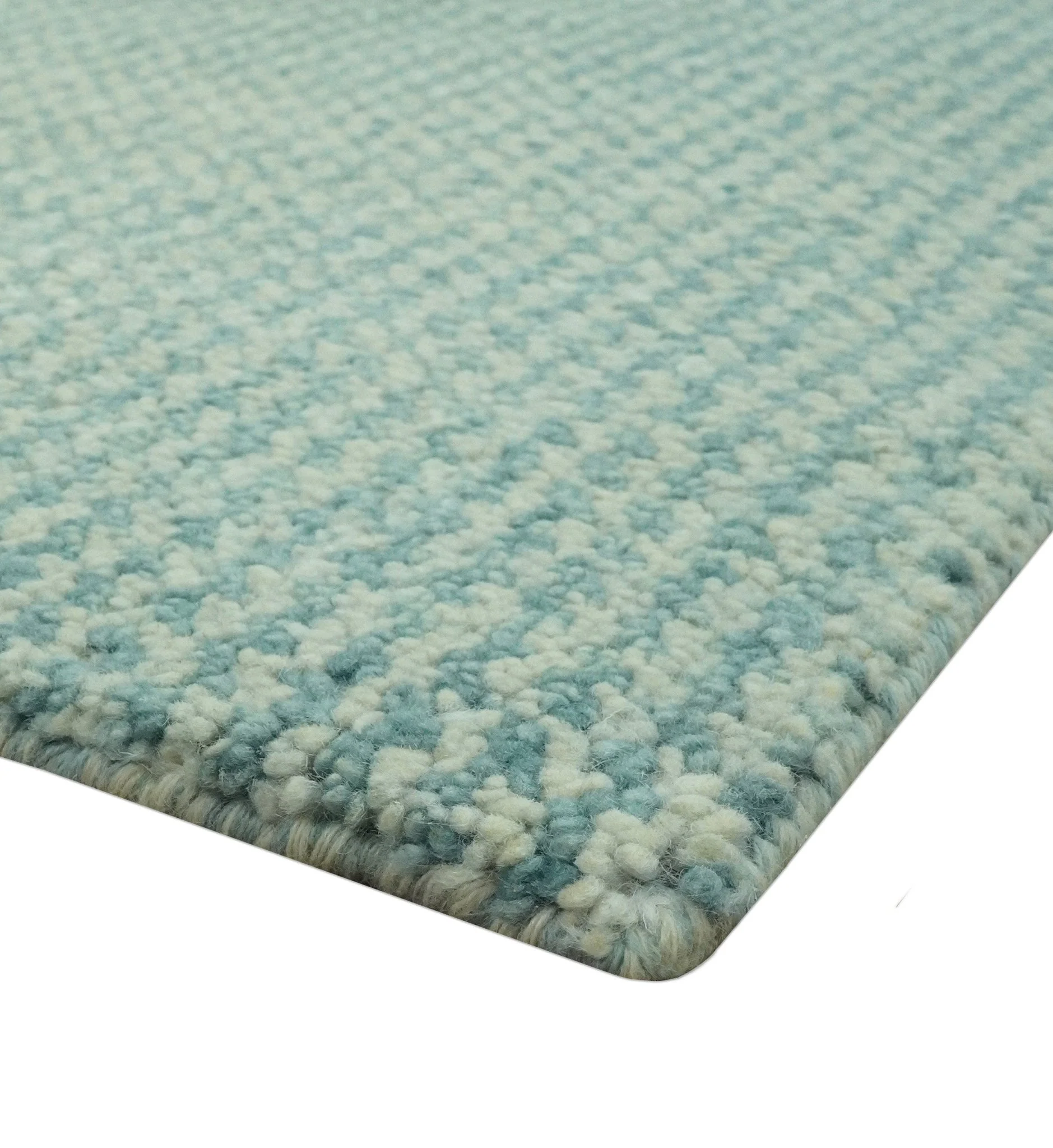 Light Blue and Beige Stripes Design Contemporary Custom Made wool Area Rug - Image 3