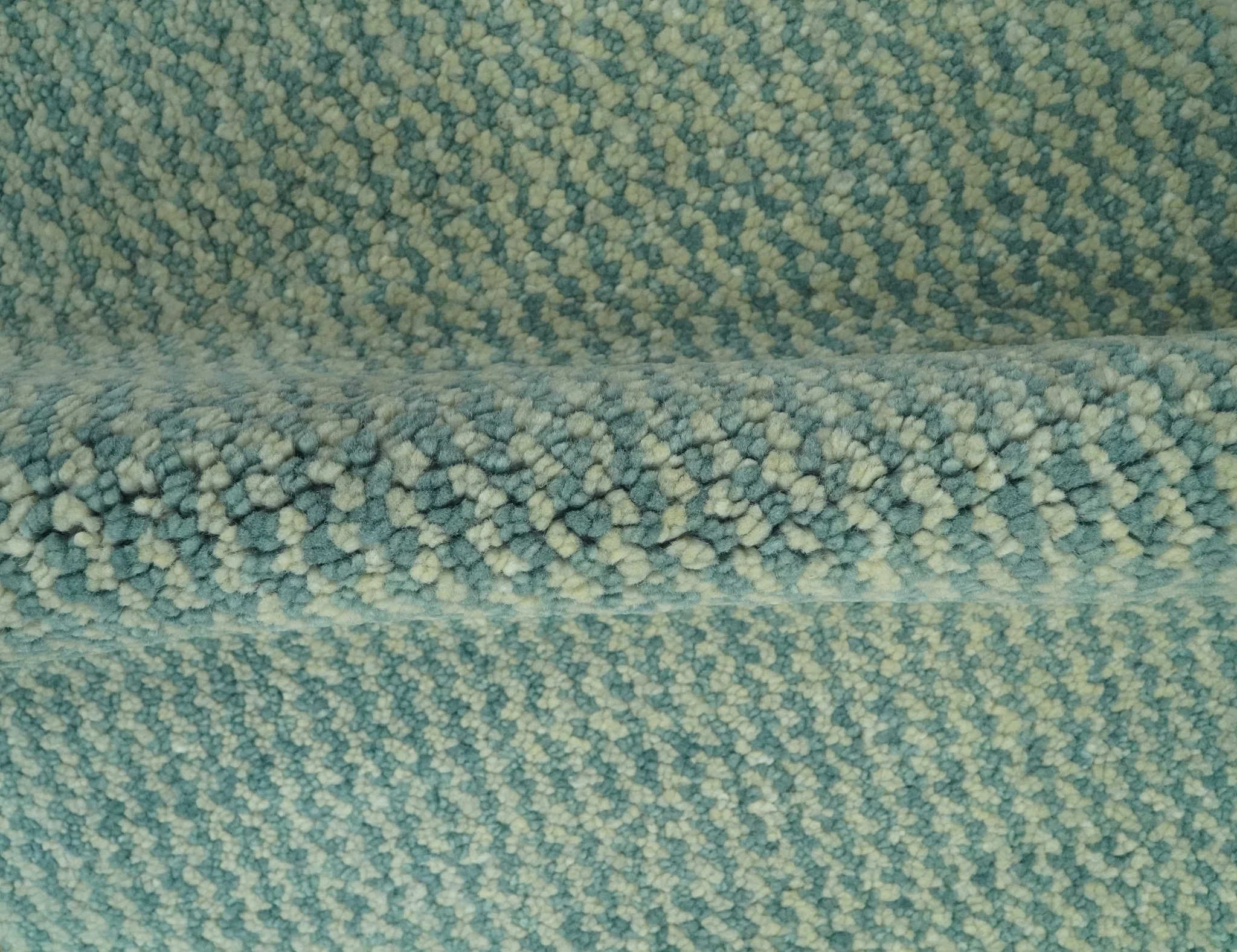 Light Blue and Beige Stripes Design Contemporary Custom Made wool Area Rug - Image 4