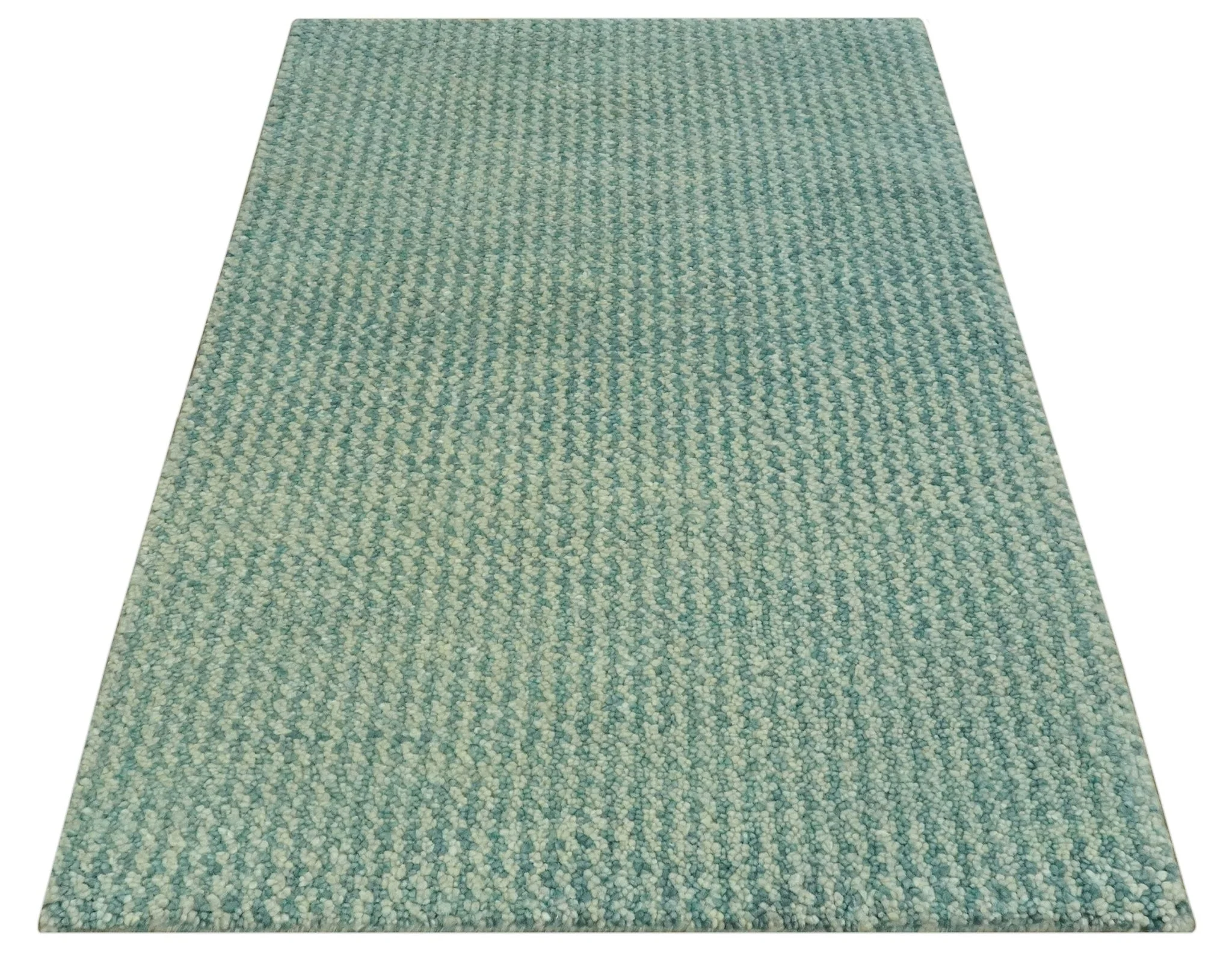 Light Blue and Beige Stripes Design Contemporary Custom Made wool Area Rug - Image 7
