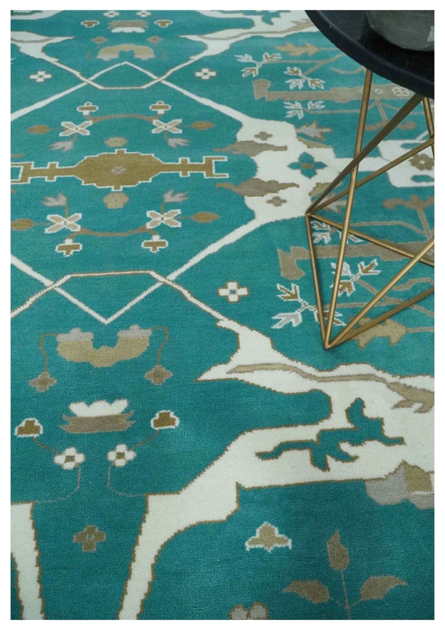 Custom Made Teal and Ivory Hand knotted Oriental Oushak Multi Size wool Area Rug - Image 2