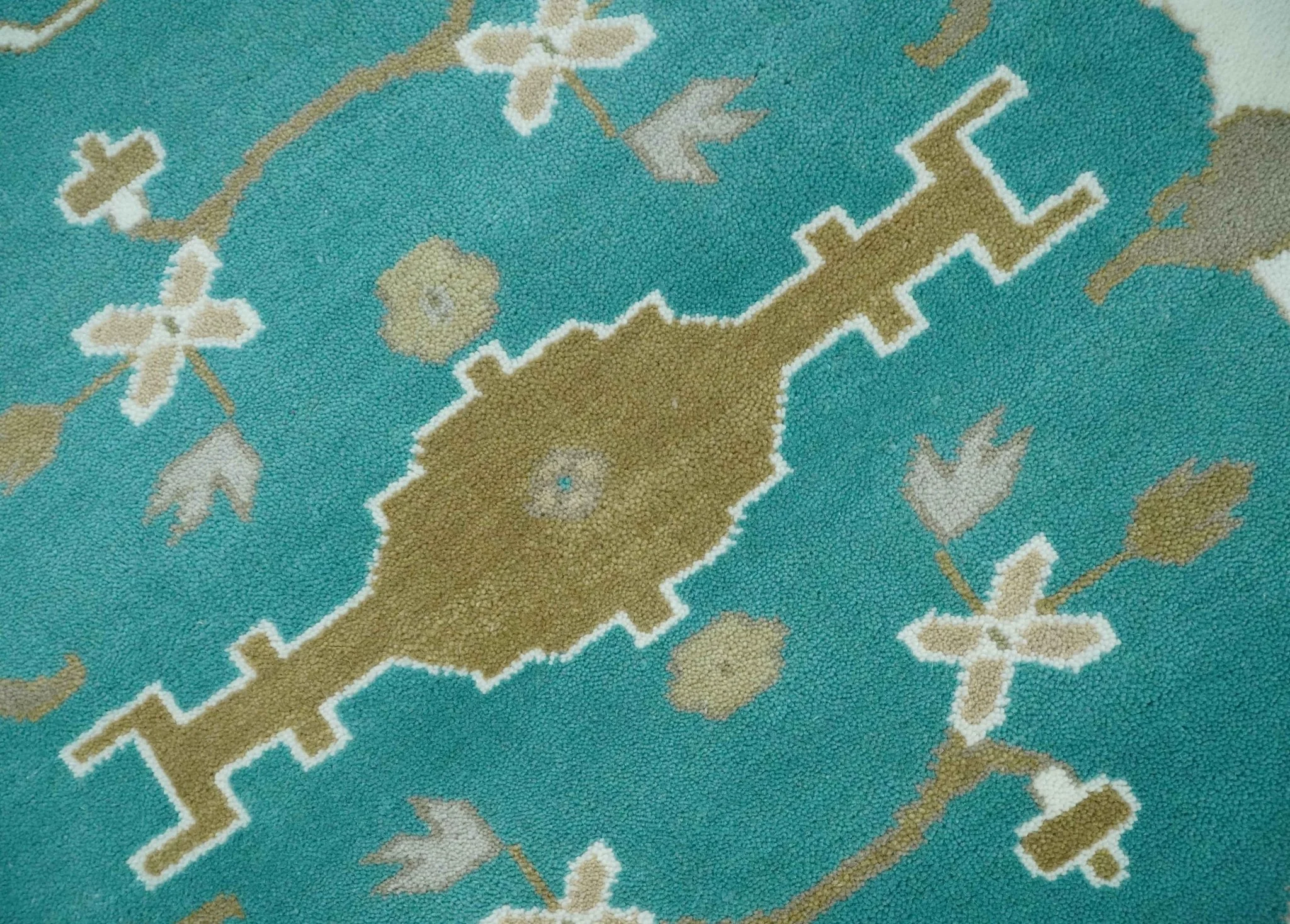Teal and Ivory Hand knotted Oriental Oushak 9x12 wool Area Rug - Image 4