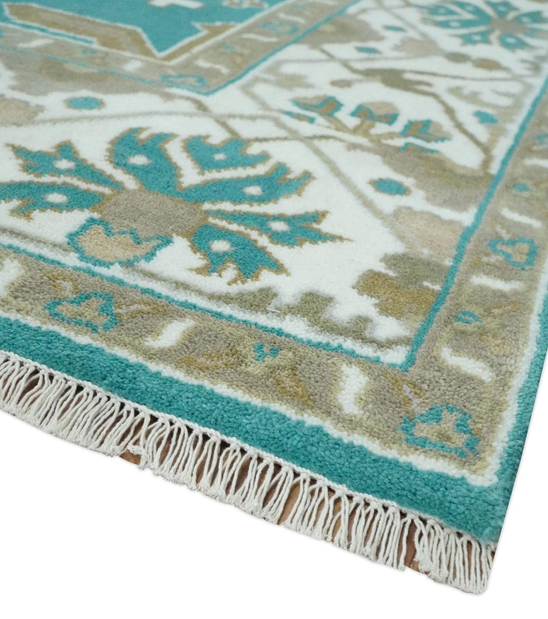 Teal and Ivory Hand knotted Oriental Oushak 9x12 wool Area Rug - Image 5