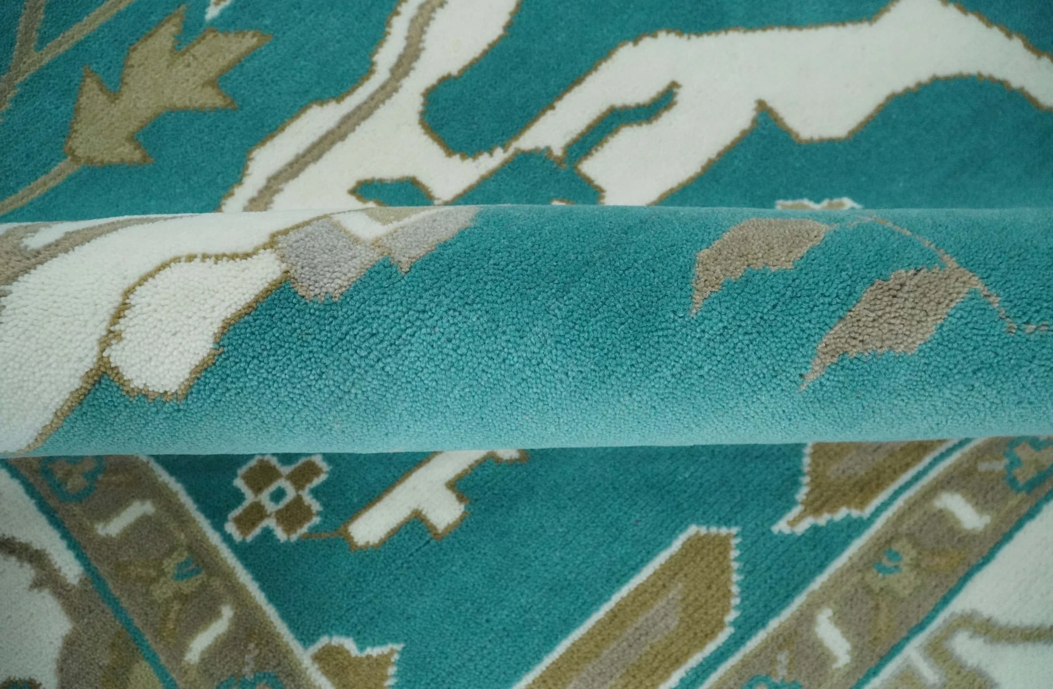 Teal and Ivory Hand knotted Oriental Oushak 9x12 wool Area Rug - Image 7