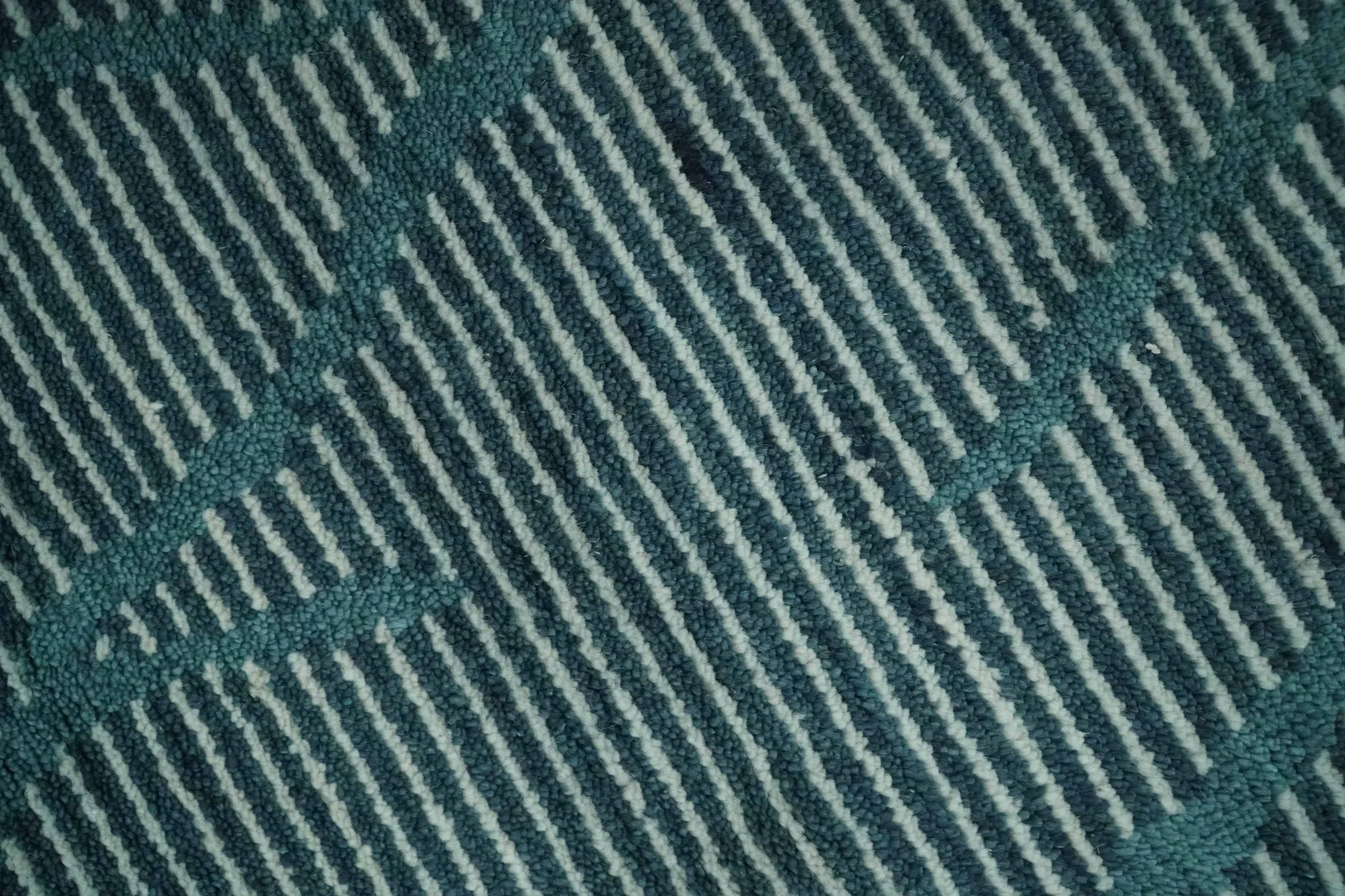 Custom Made Teal and Ivory Modern Stripes Design Hand Knotted wool Area Rug - Image 5