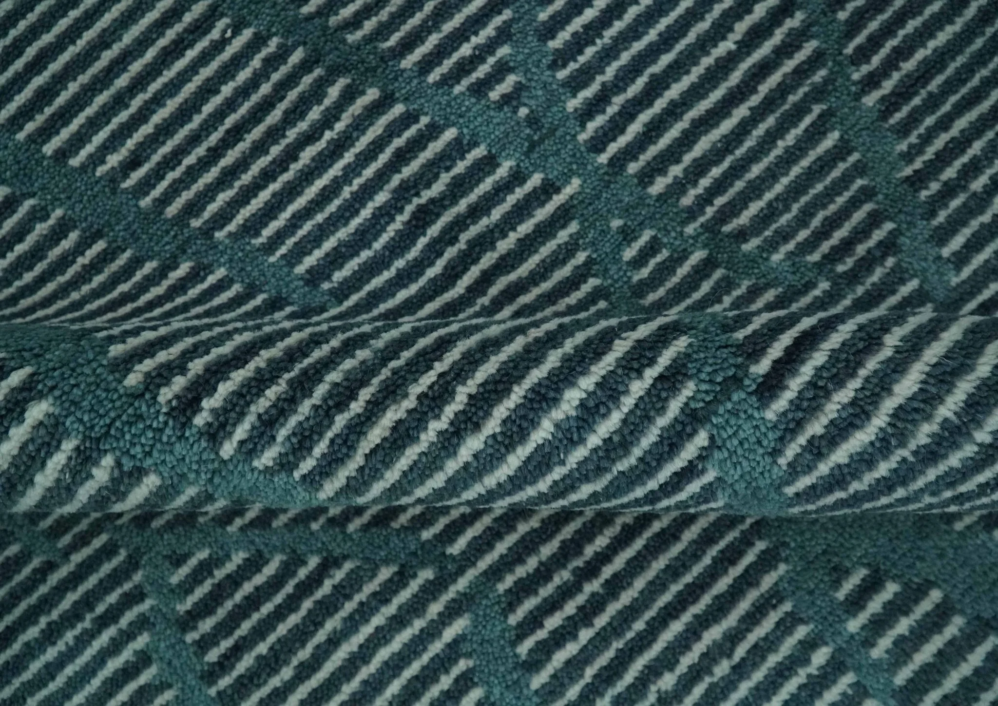 Custom Made Teal and Ivory Modern Stripes Design Hand Knotted wool Area Rug - Image 7