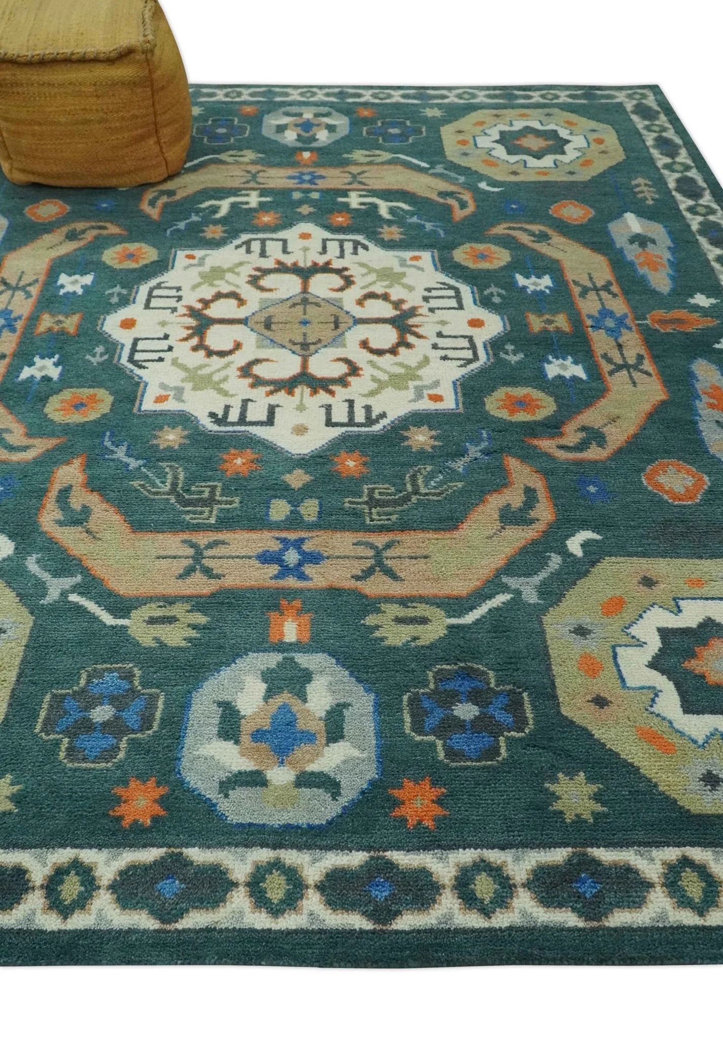 Custom Made Teal and Ivory Hand Knotted Traditional Mamluk Design wool Rug - Image 4