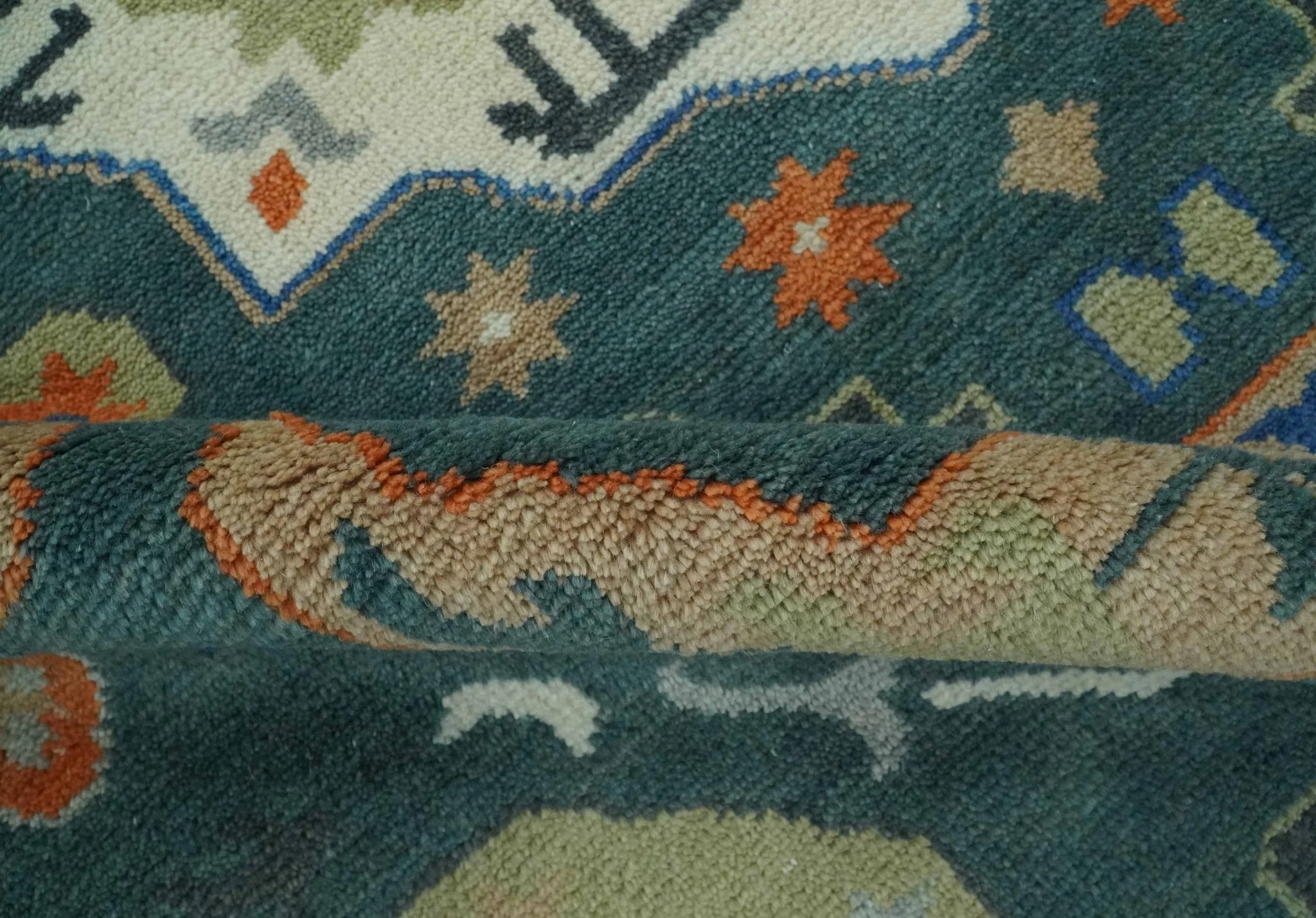 Custom Made Teal and Ivory Hand Knotted Traditional Mamluk Design wool Rug - Image 7