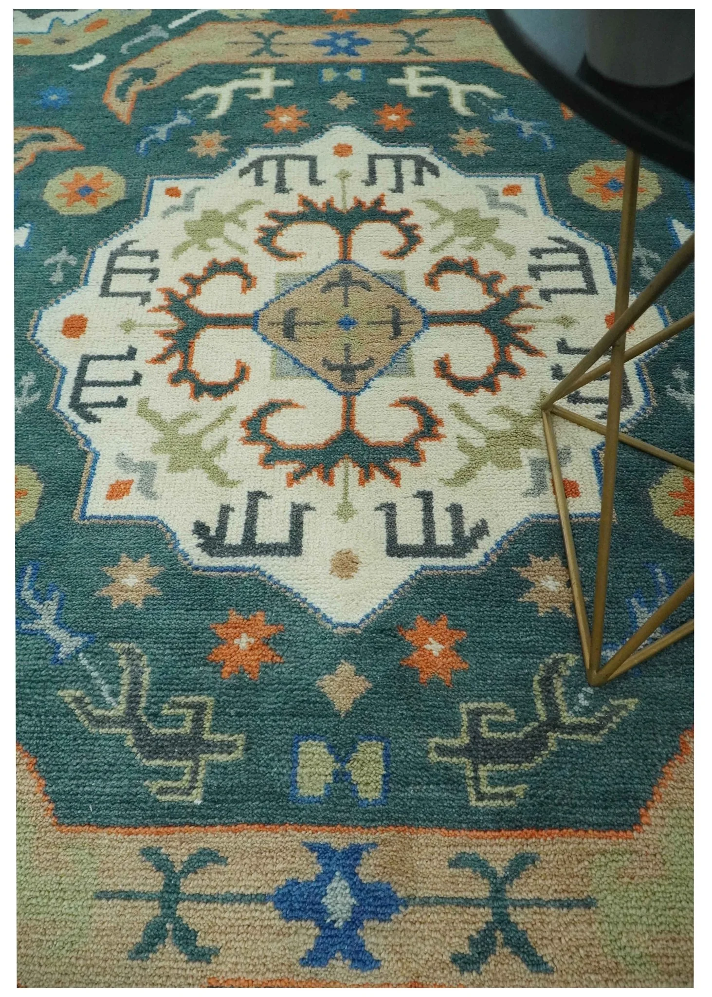 Teal and Ivory 8x10 Hand Knotted Traditional Mamluk Design wool Rug - Image 3