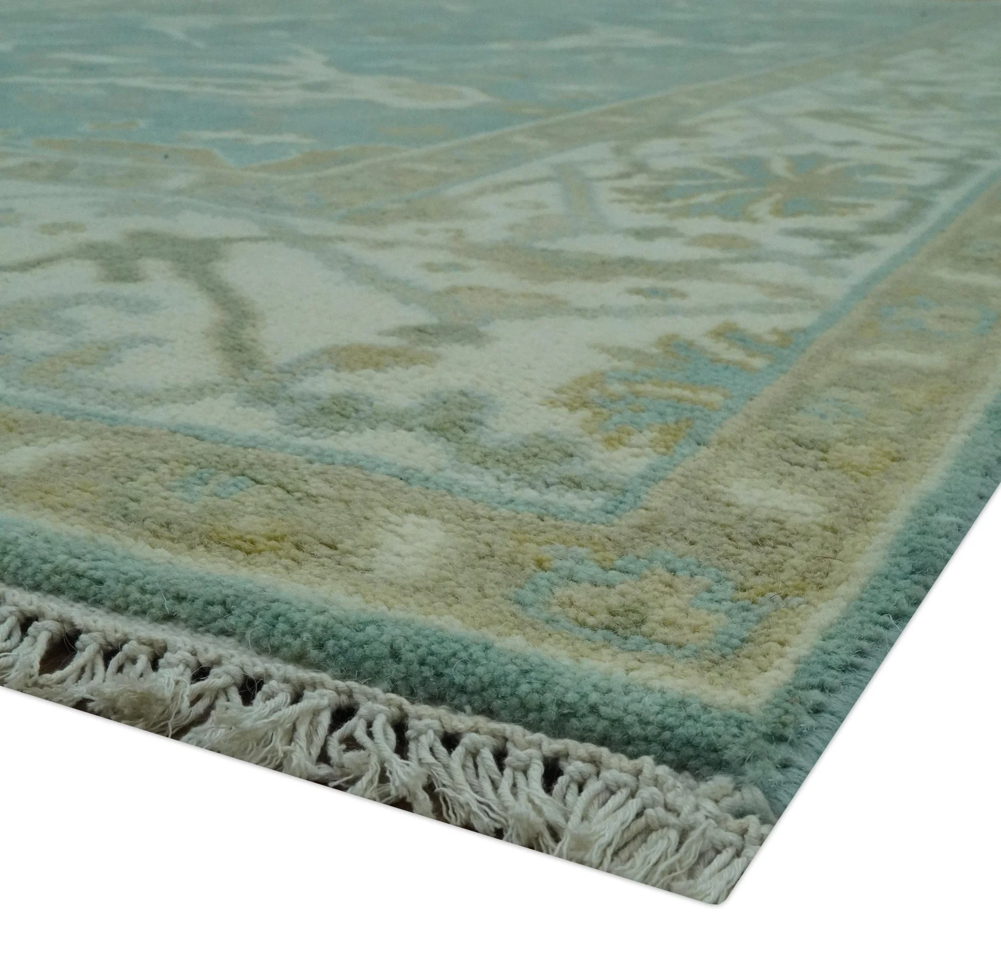 Teal and Ivory Hand Knotted Traditional Oriental Oushak Custom Made wool rug - Image 5