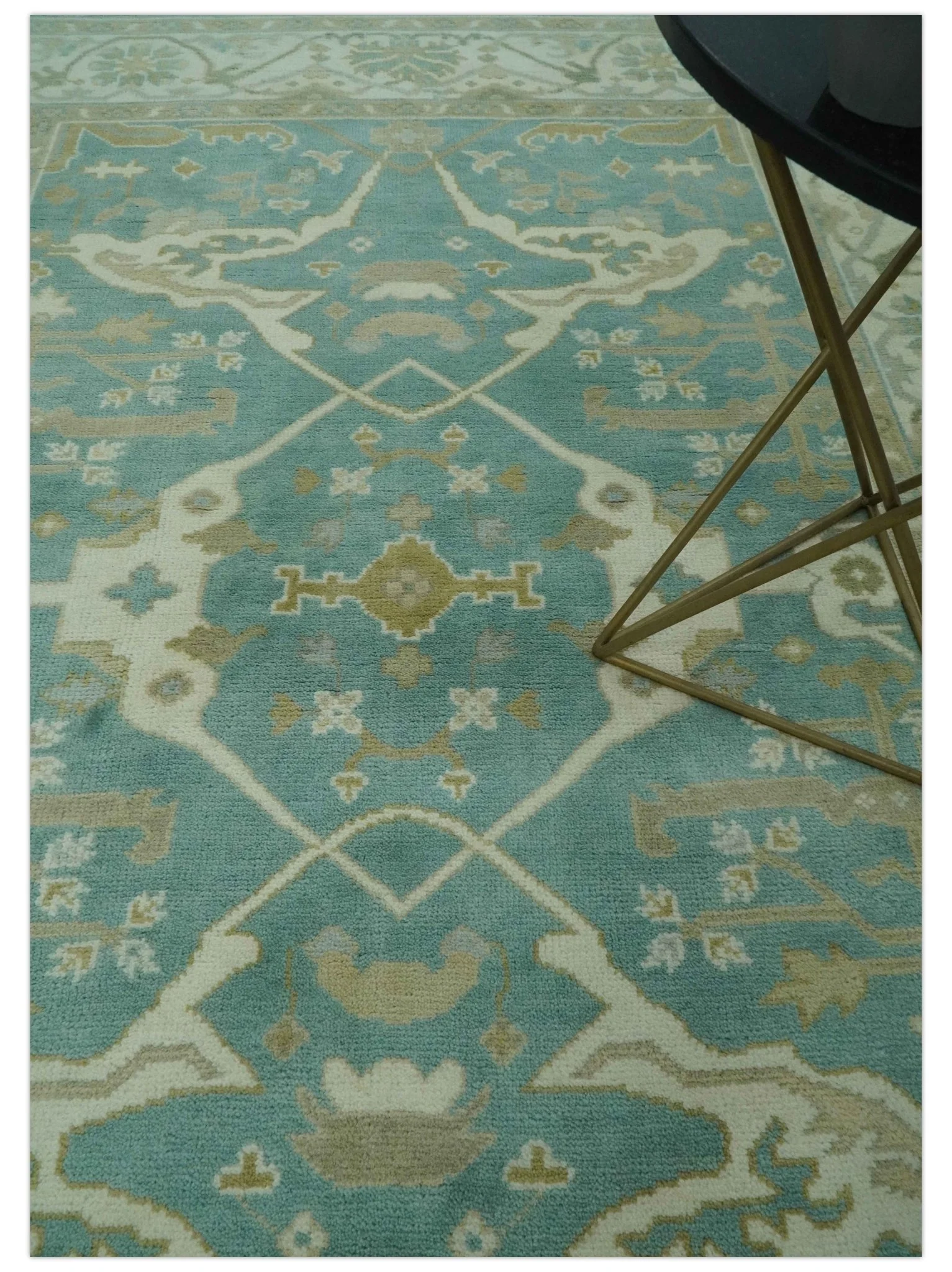 Teal and Ivory Hand Knotted Traditional Oriental Oushak 6x9 wool rug - Image 2