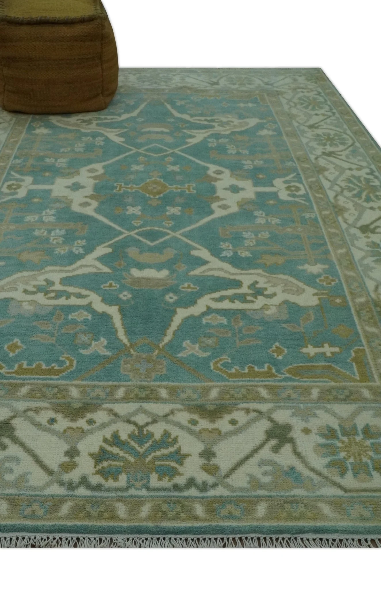 Teal and Ivory Hand Knotted Traditional Oriental Oushak 6x9 wool rug - Image 3