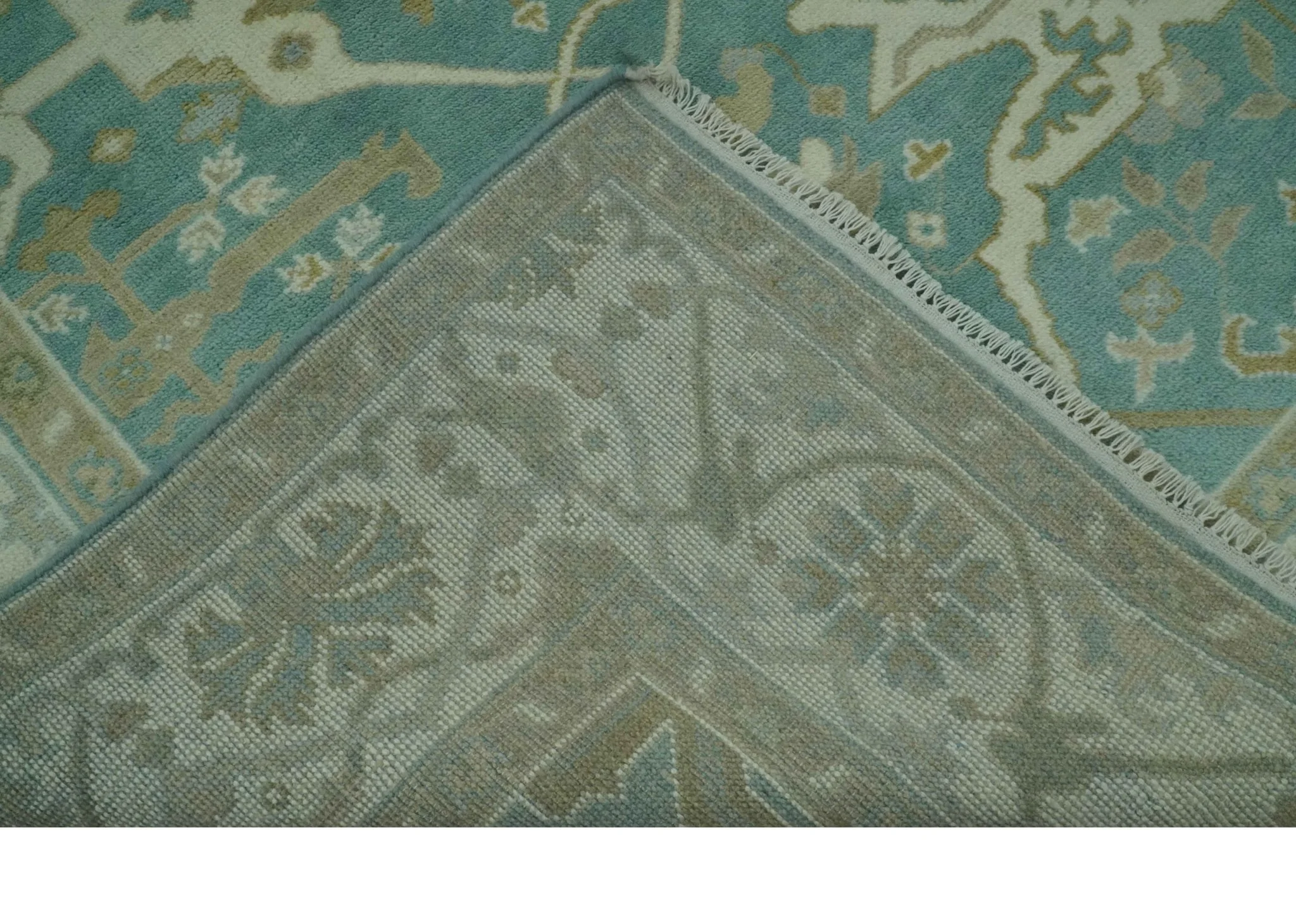 Teal and Ivory Hand Knotted Traditional Oriental Oushak 6x9 wool rug - Image 7