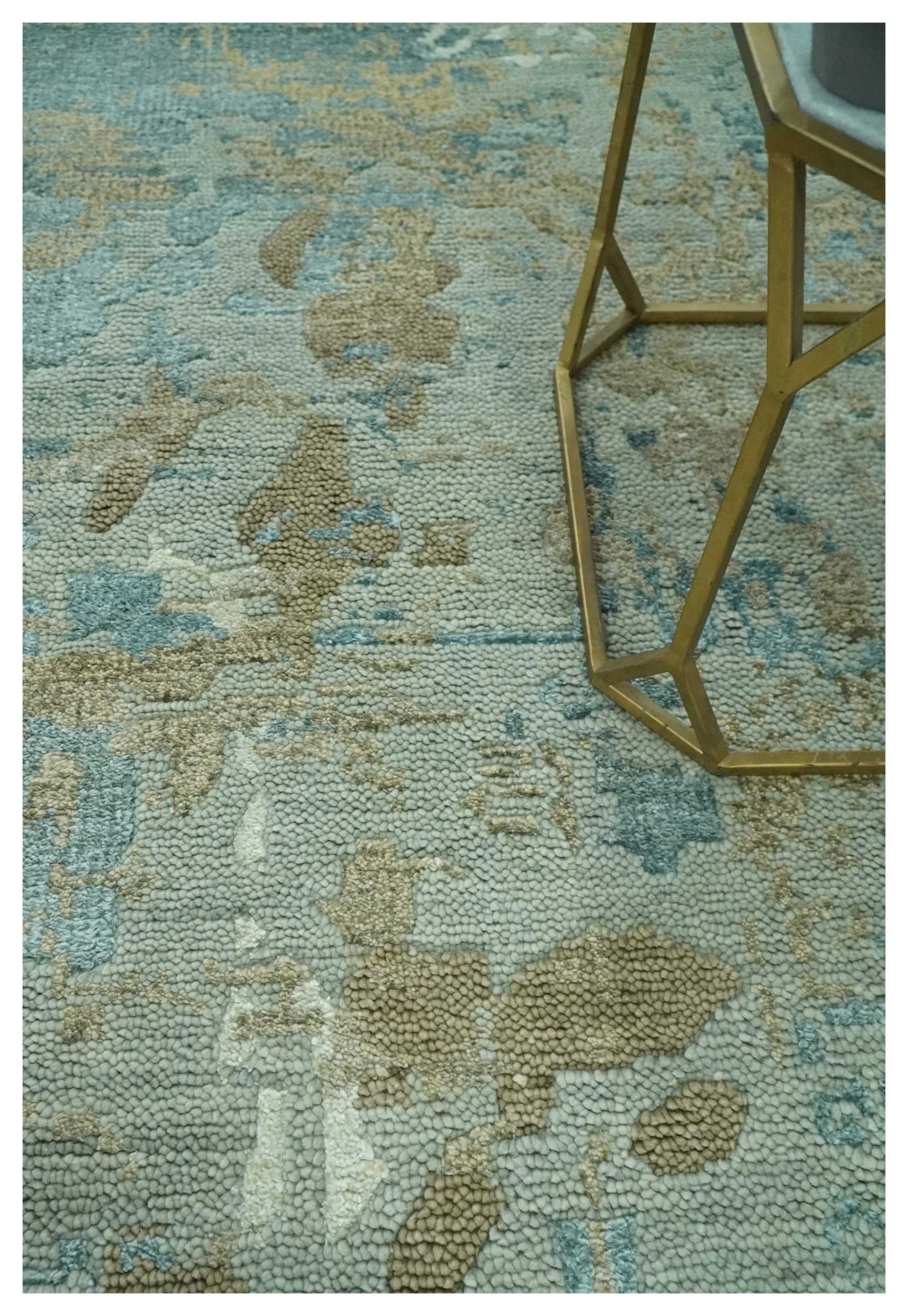 Teal and Olive Modern Abstract Hand Knotted 5x8 wool area Rug - Image 2