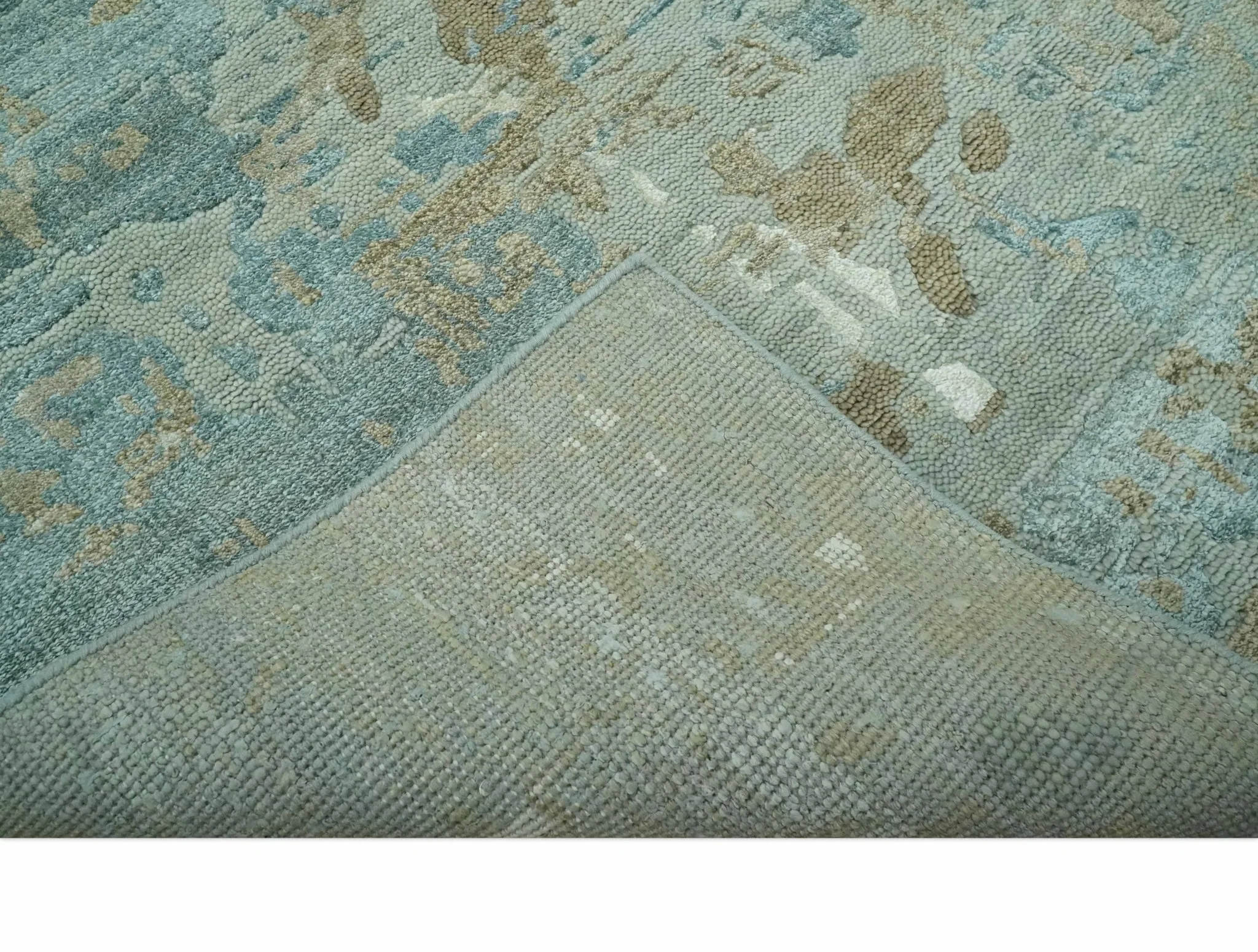Teal and Olive Modern Abstract Hand Knotted 5x8 wool area Rug - Image 6